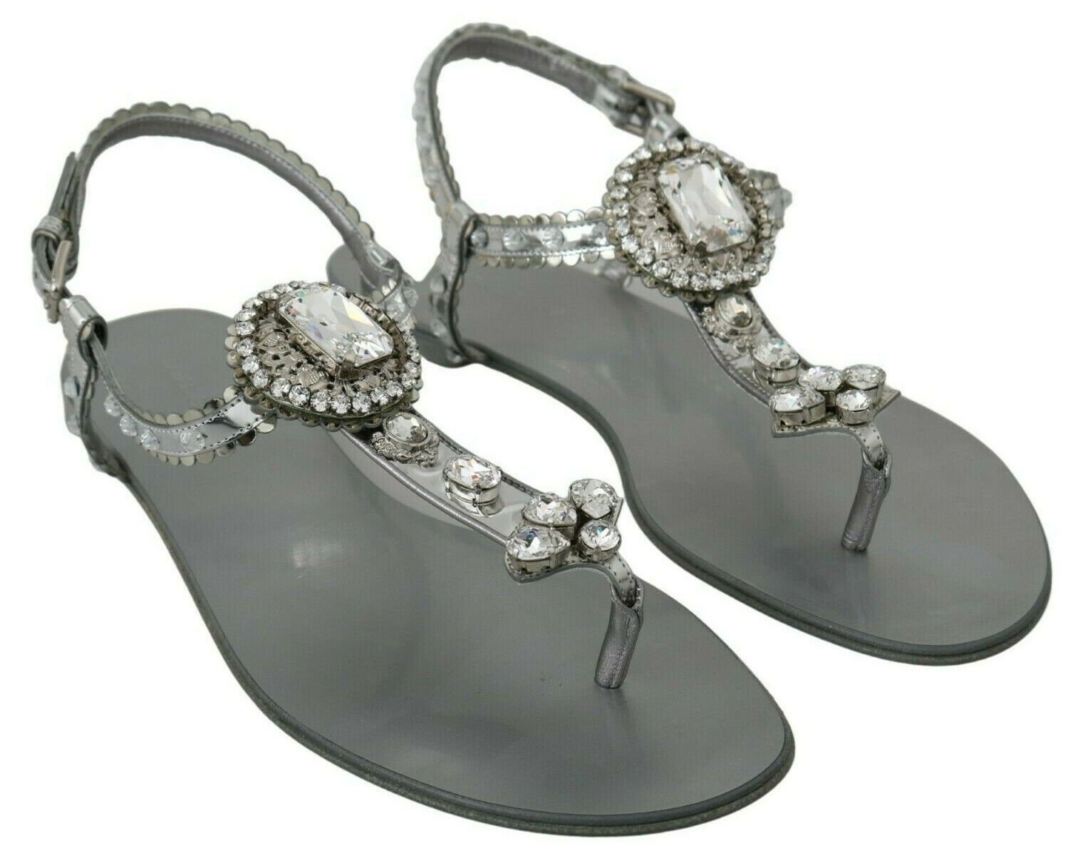 Dolce & Gabbana Silber Kristall Sandalen Flip Flops Schuhe
