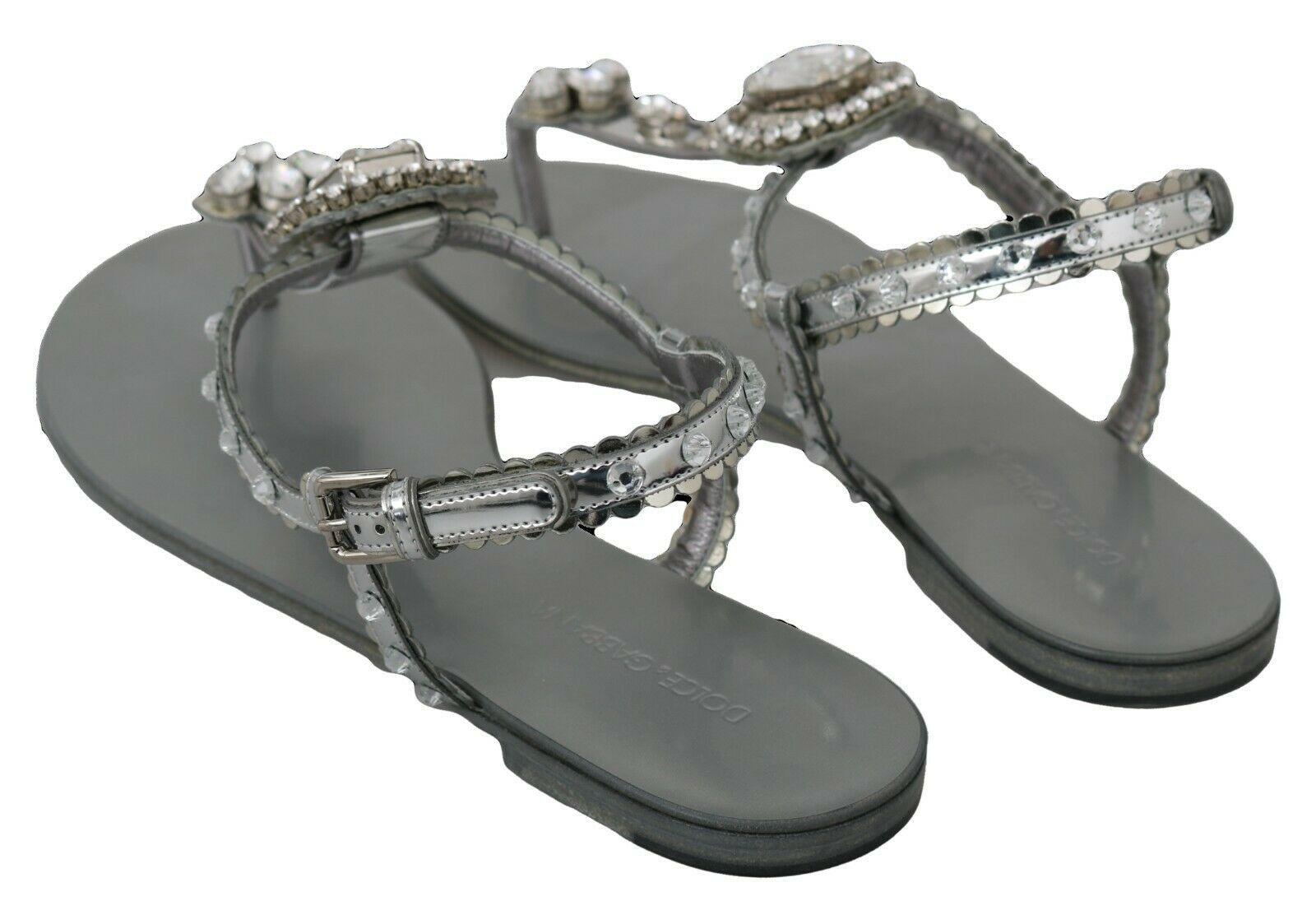 Dolce & Gabbana Silber Kristall Sandalen Flip Flops Schuhe
