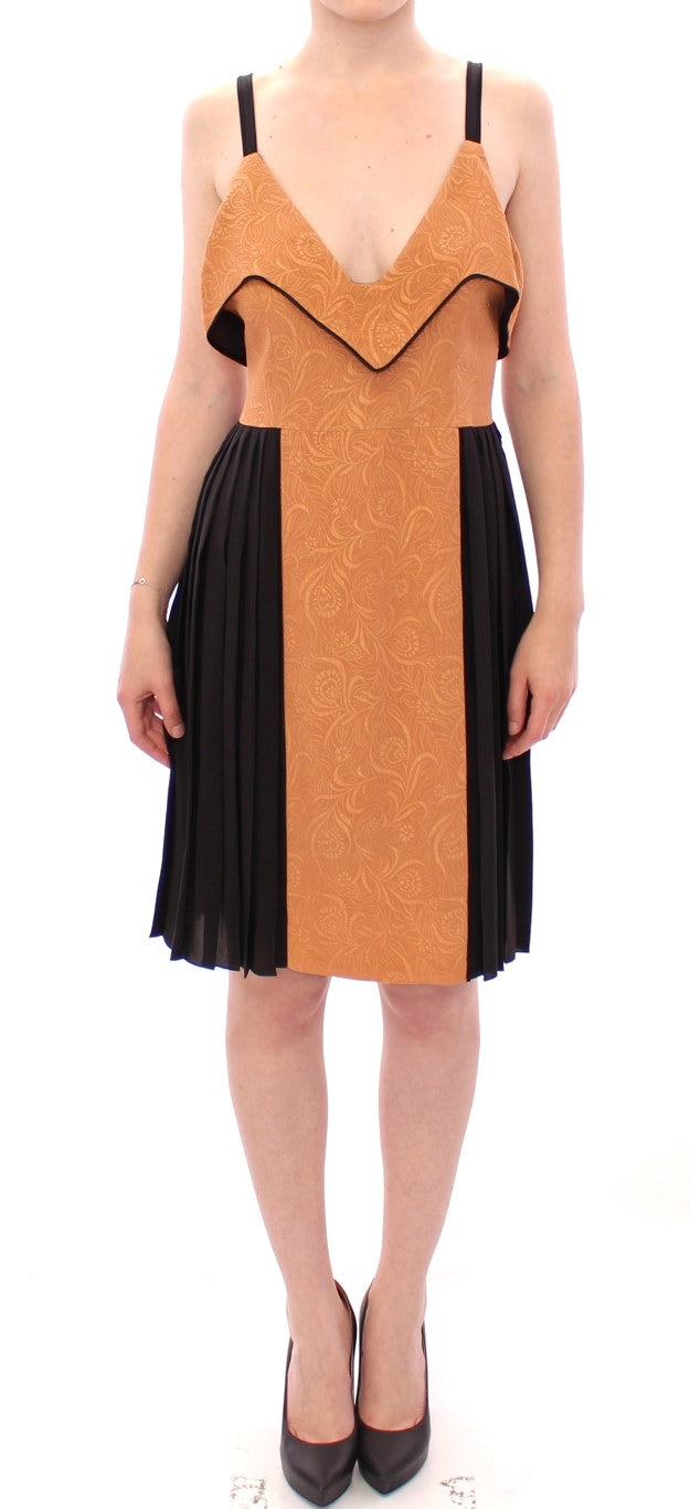 FILOS Black-Bronze Silk Sleeveless Top Sheath Dress