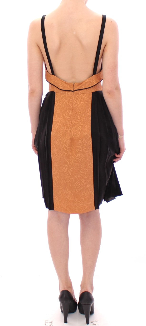 FILOS Black-Bronze Silk Sleeveless Top Sheath Dress