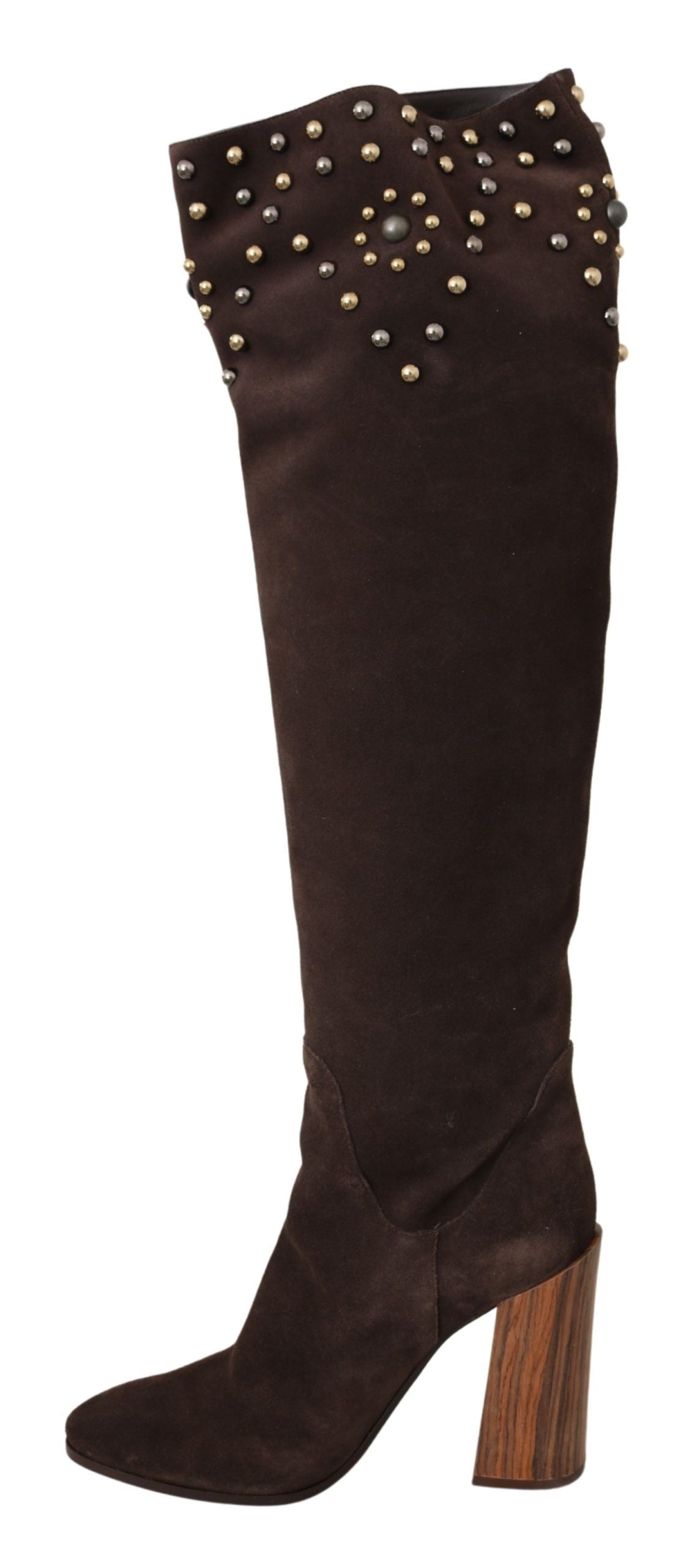 Dolce &amp; Gabbana Brown Suede Studded Knee High Boots