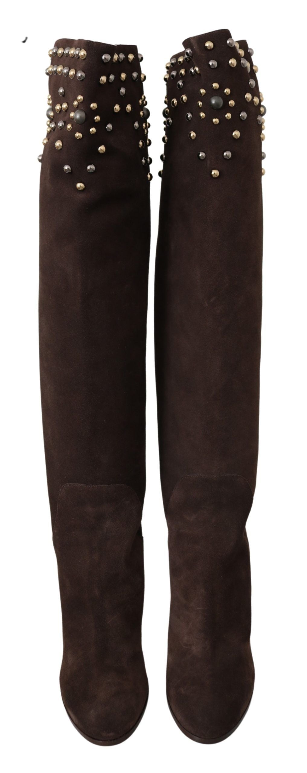 Dolce &amp; Gabbana Brown Suede Studded Knee High Boots
