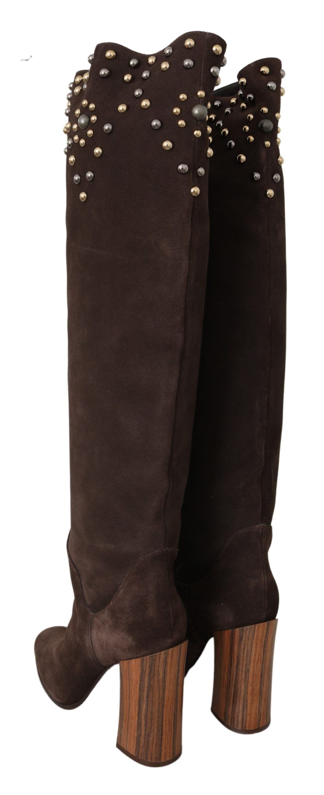 Dolce &amp; Gabbana Brown Suede Studded Knee High Boots