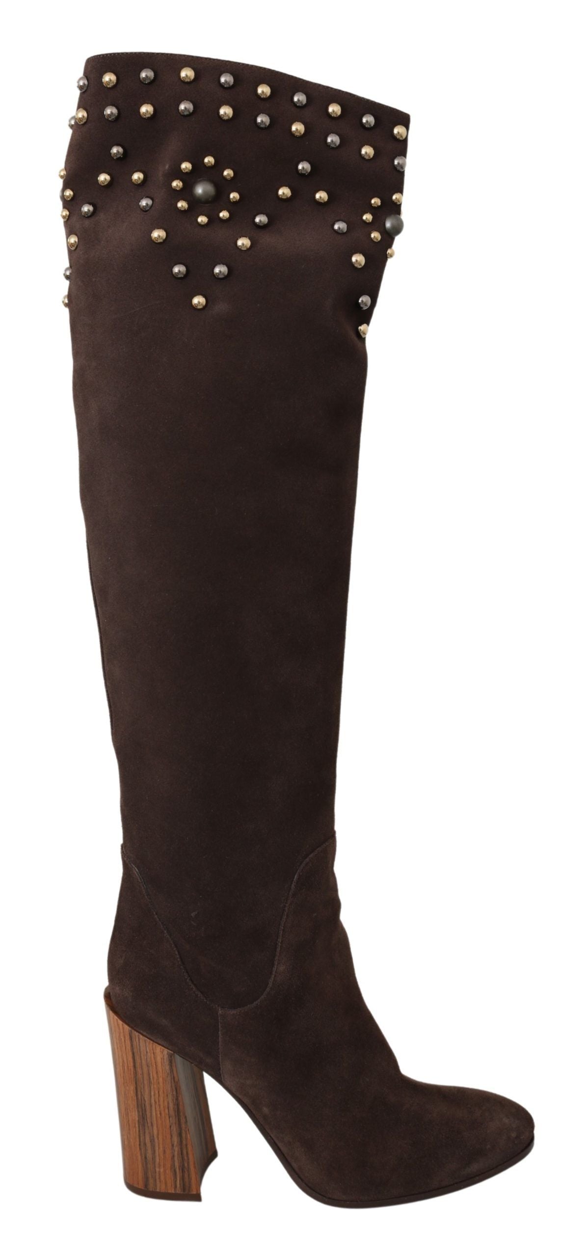 Dolce &amp; Gabbana Brown Suede Studded Knee High Boots