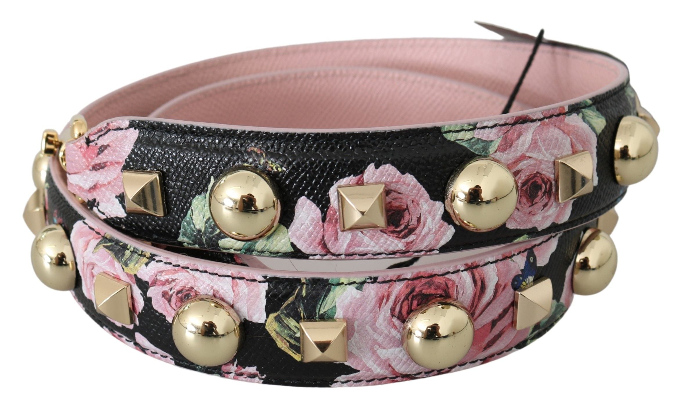 Dolce &amp; Gabbana pink floral leather studded accessory shoulder strap