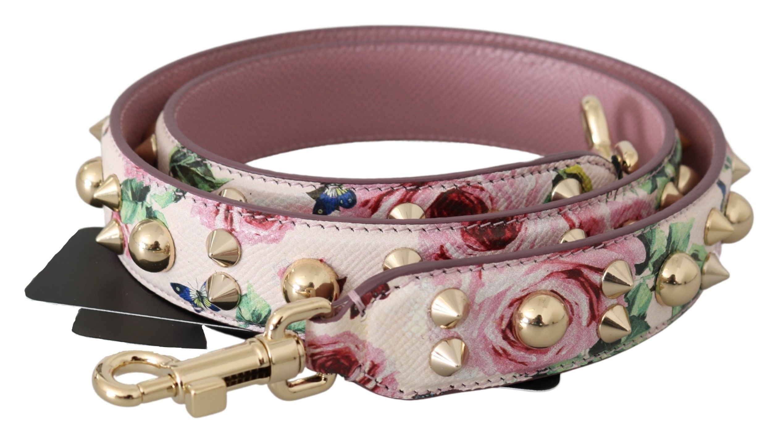 Dolce & Gabbana Rosa geblümtes Leder Nieten Accessoire Schulterriemen