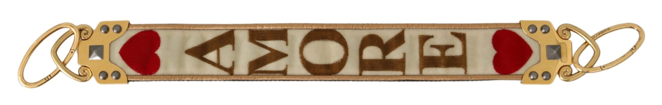 Dolce & Gabbana Gold Weißes Textilleder AMORE Schulterriemen