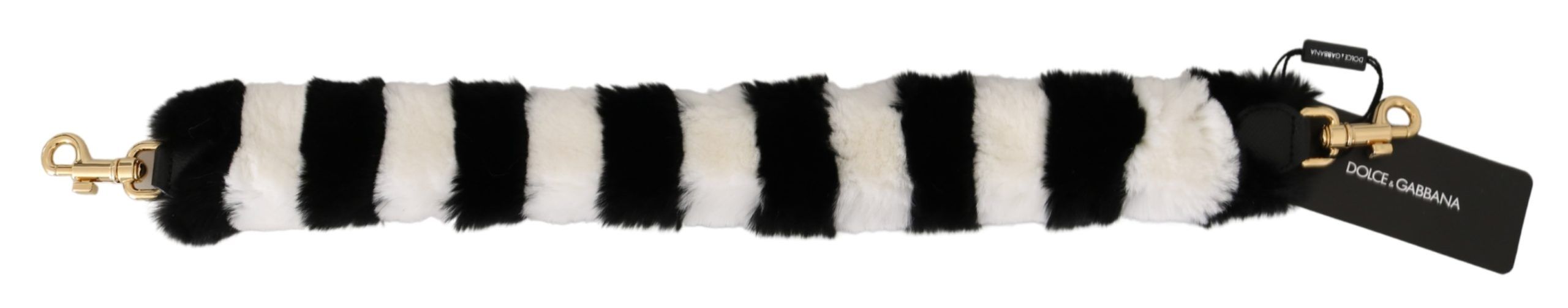 Dolce &amp; Gabbana Black White Lapin Fur Accessory Shoulder Strap