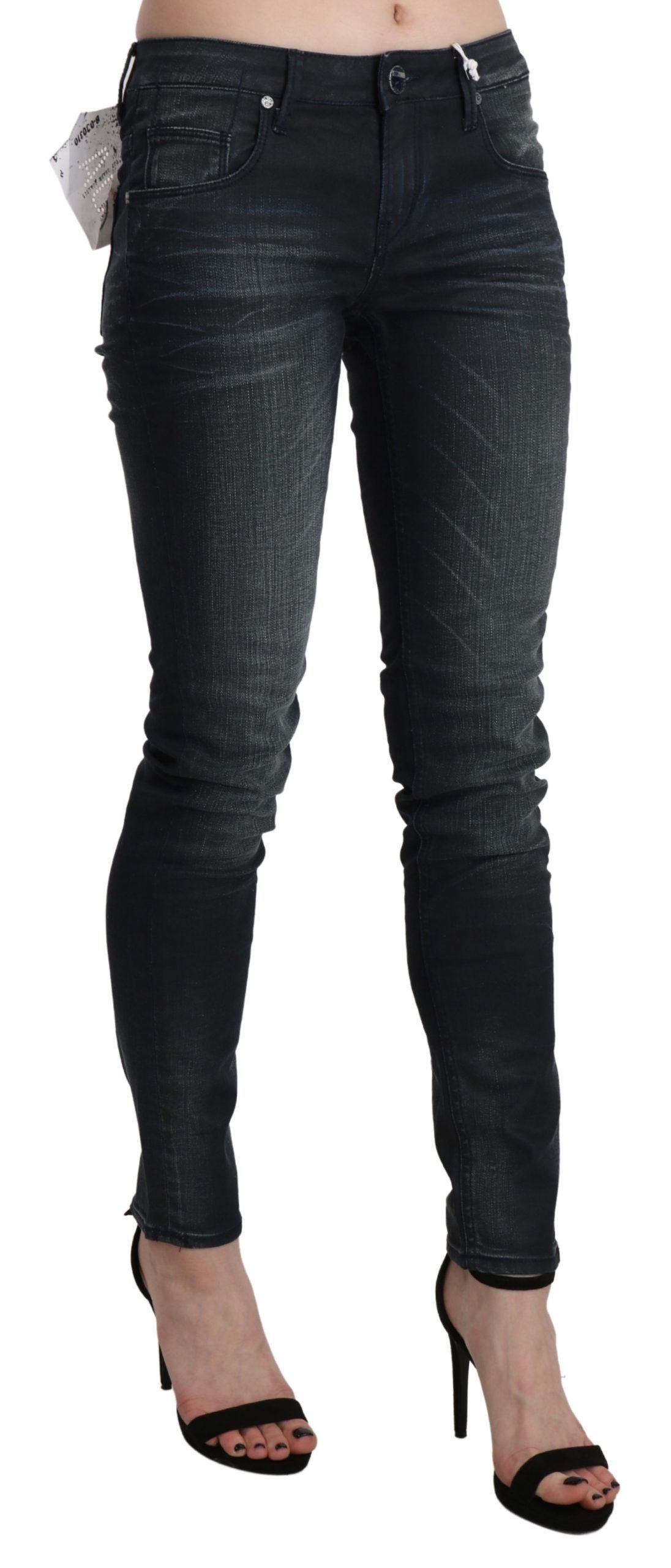 Acht Blau gewaschene Skinny-Denim-Hose mit niedriger Taille