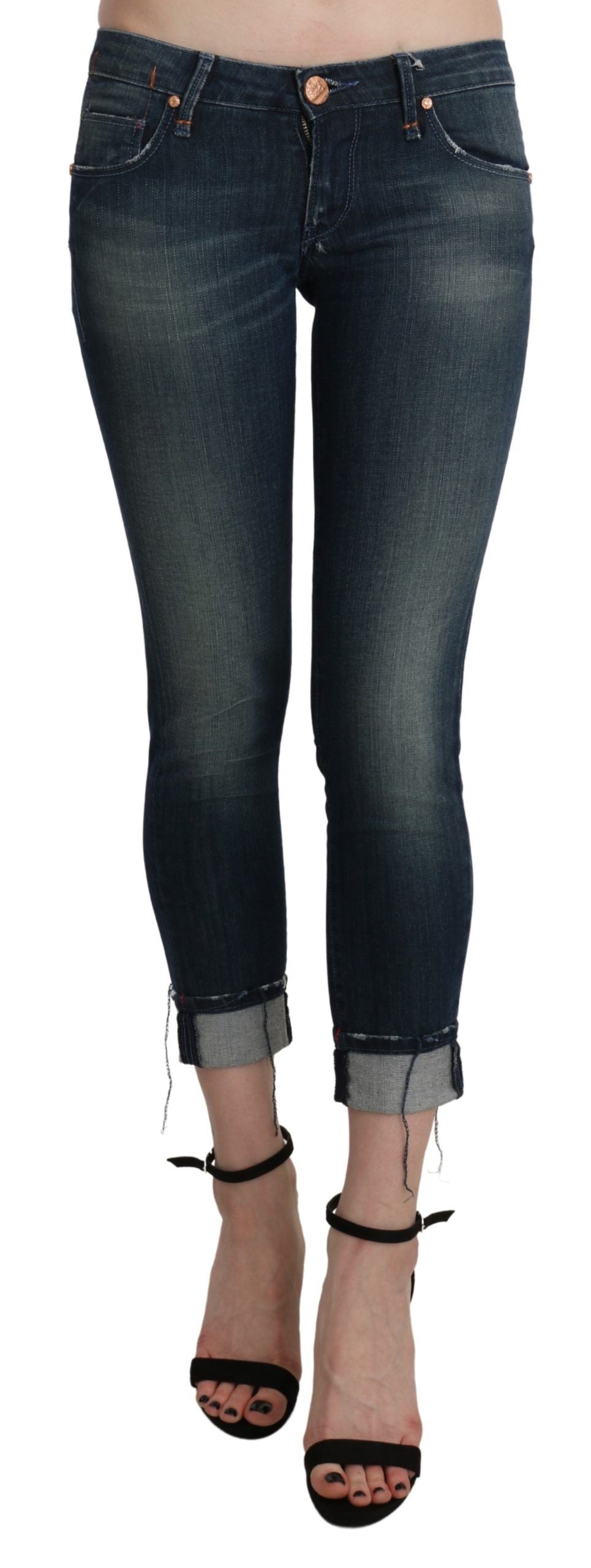 Acht Blau gewaschene Skinny Denim-Hose mit niedriger Taille
