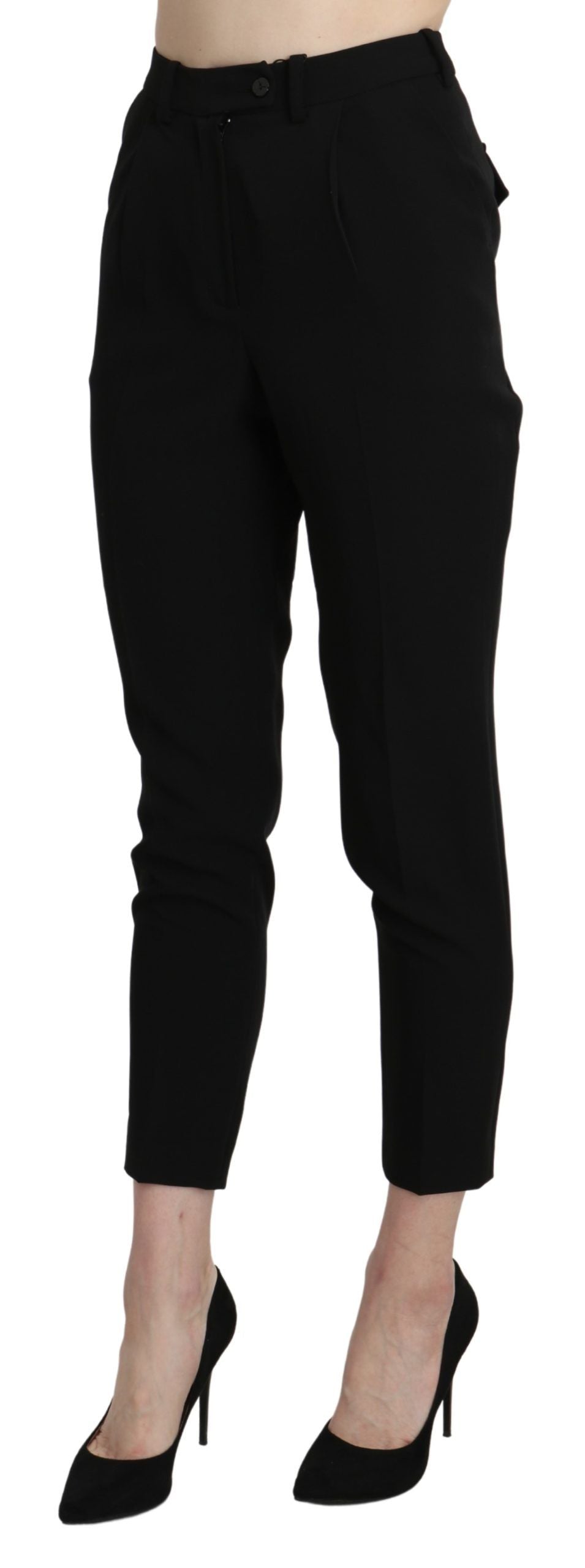 BENCIVENGA Black High Waist Skinny Cropped Dress Pants Trousers