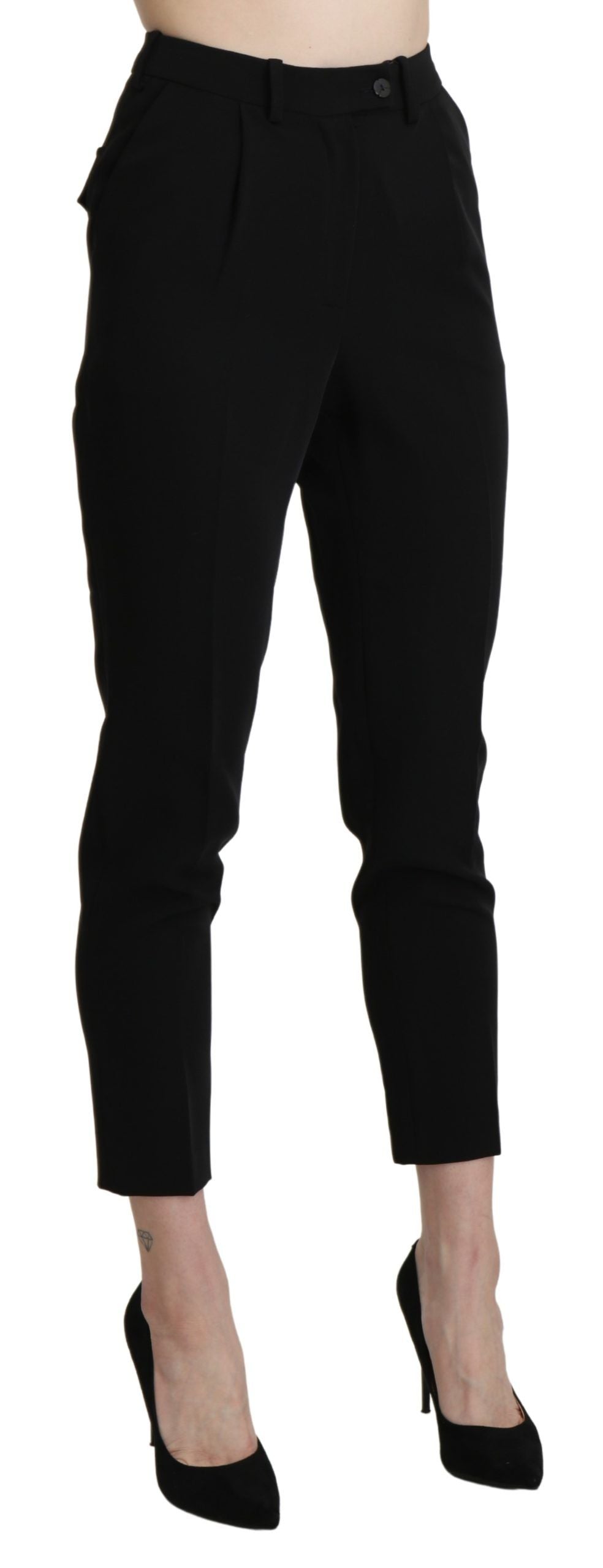 BENCIVENGA Black High Waist Skinny Cropped Dress Pants Trousers