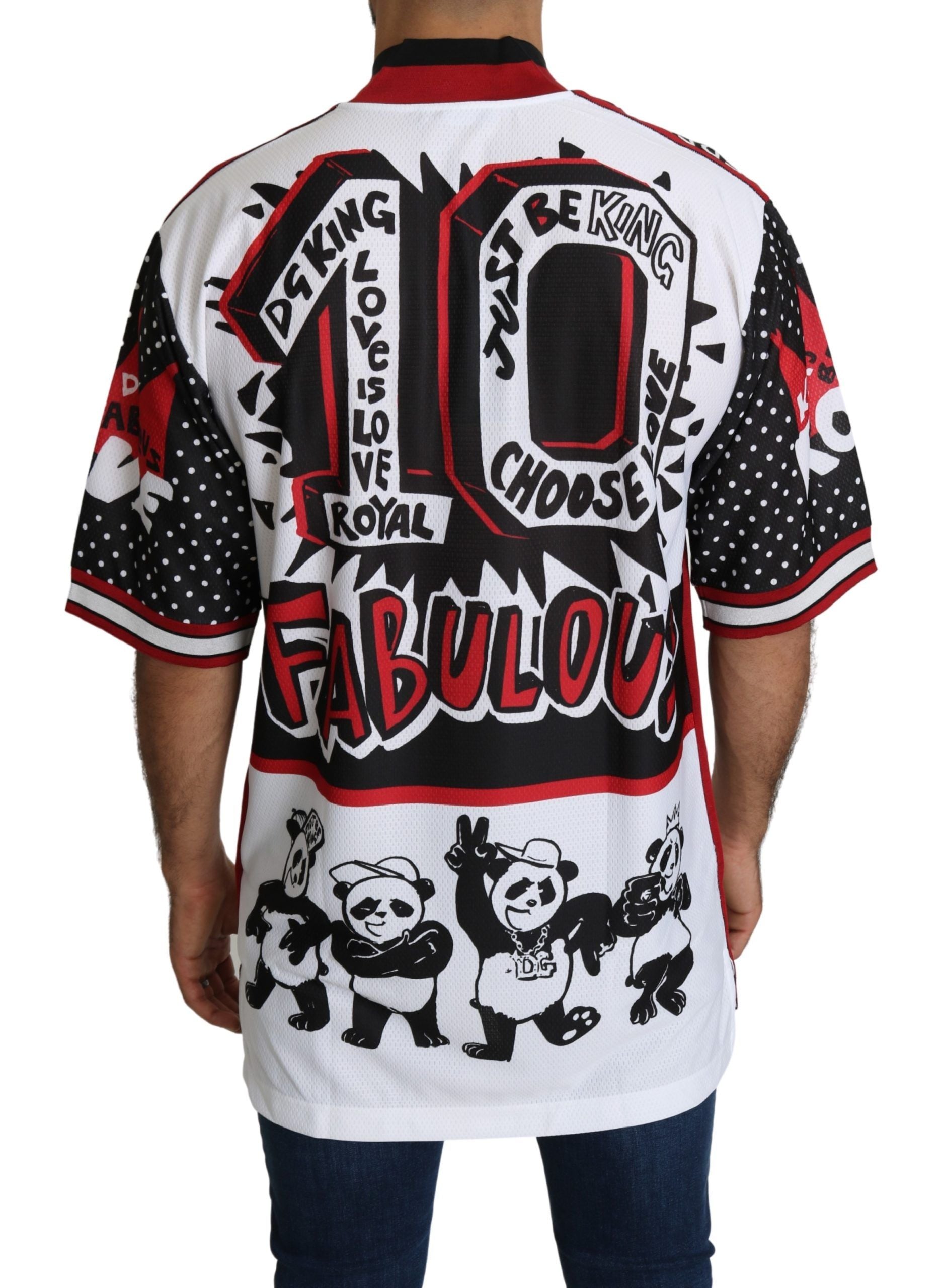 Dolce &amp; Gabbana White King Panda Top Polyester Men's T-Shirt