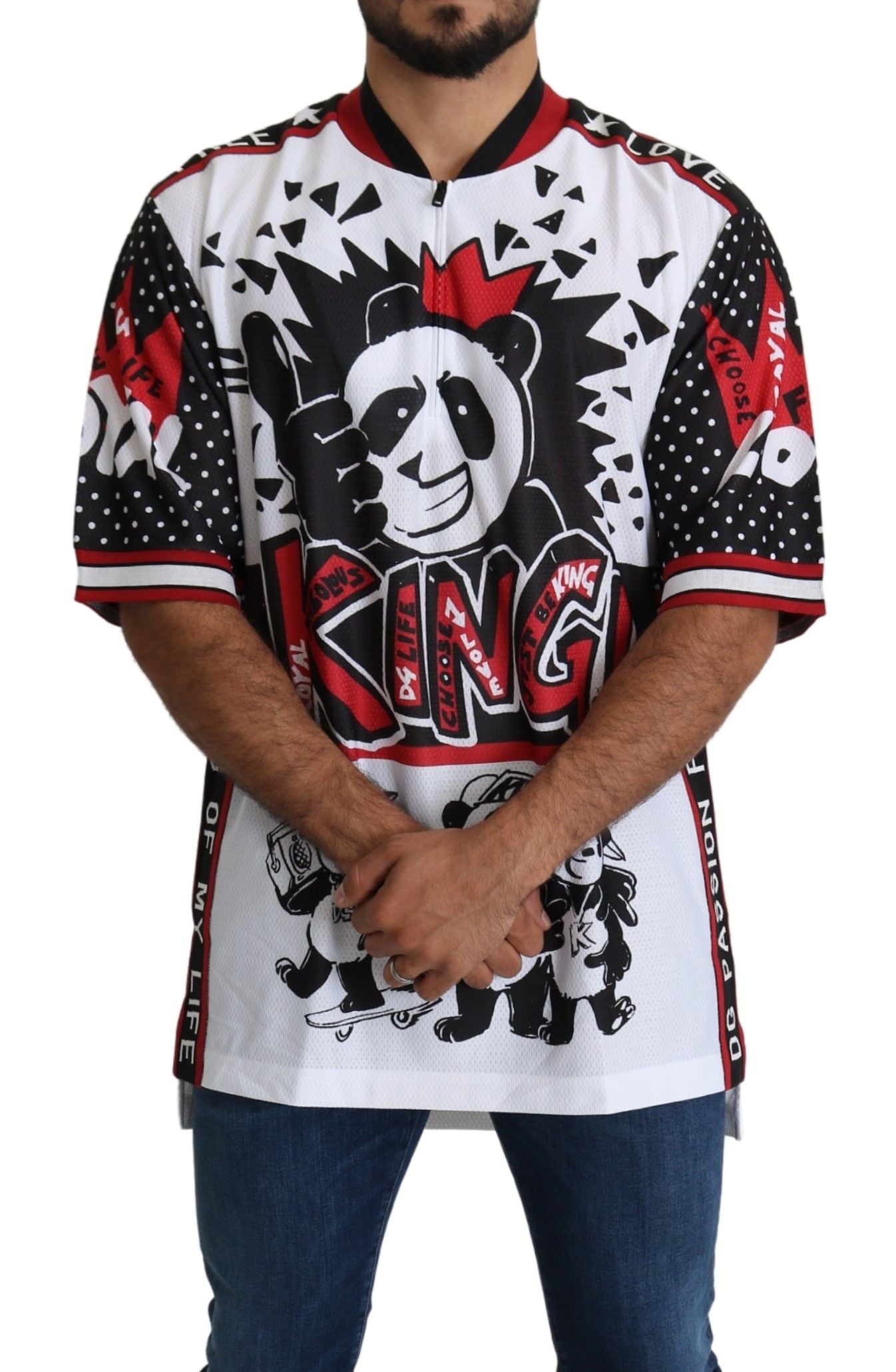 Dolce &amp; Gabbana White King Panda Top Polyester Men's T-Shirt