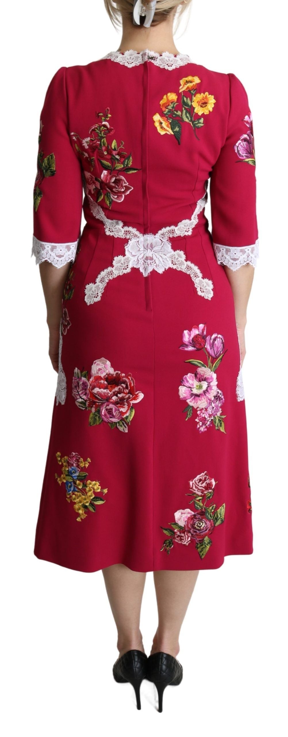 Dolce & Gabbana Rotes besticktes Etuikleid mit Blumenmuster