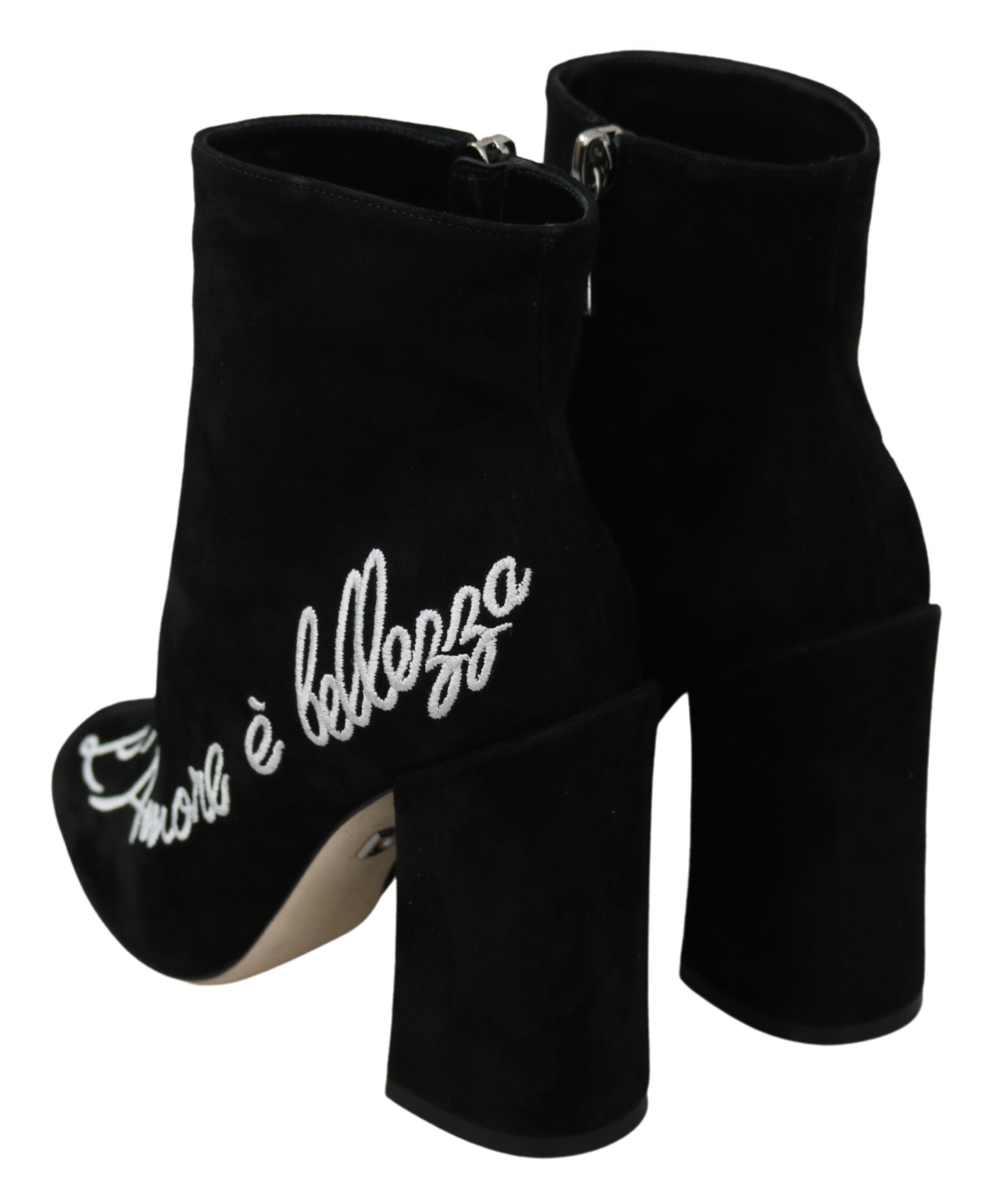 Dolce & Gabbana Schwarz Wildleder L'Amore E'Bellezza Stiefel Schuhe