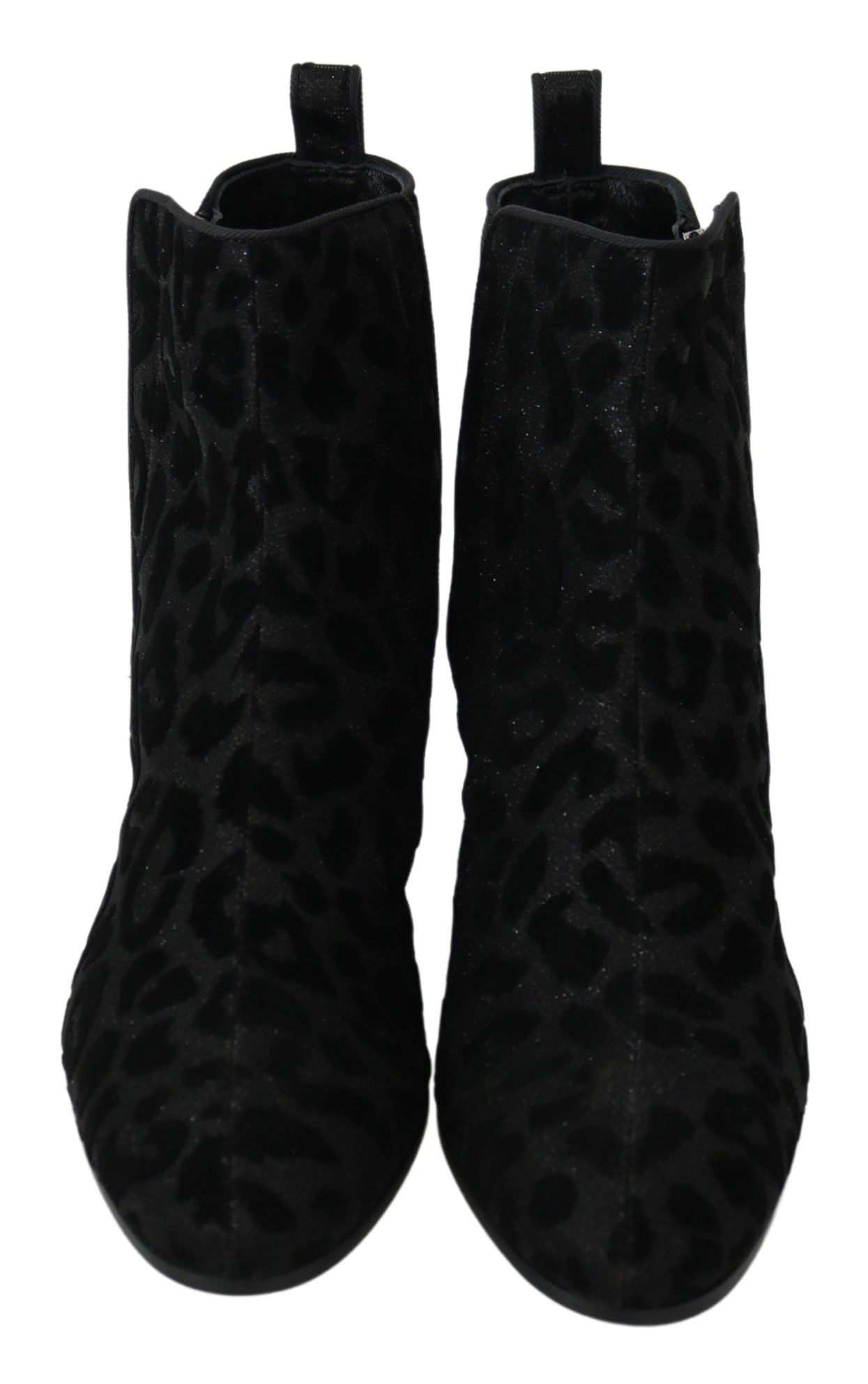Dolce &amp; Gabbana Black Leopard Short Boots Zip Up Shoes