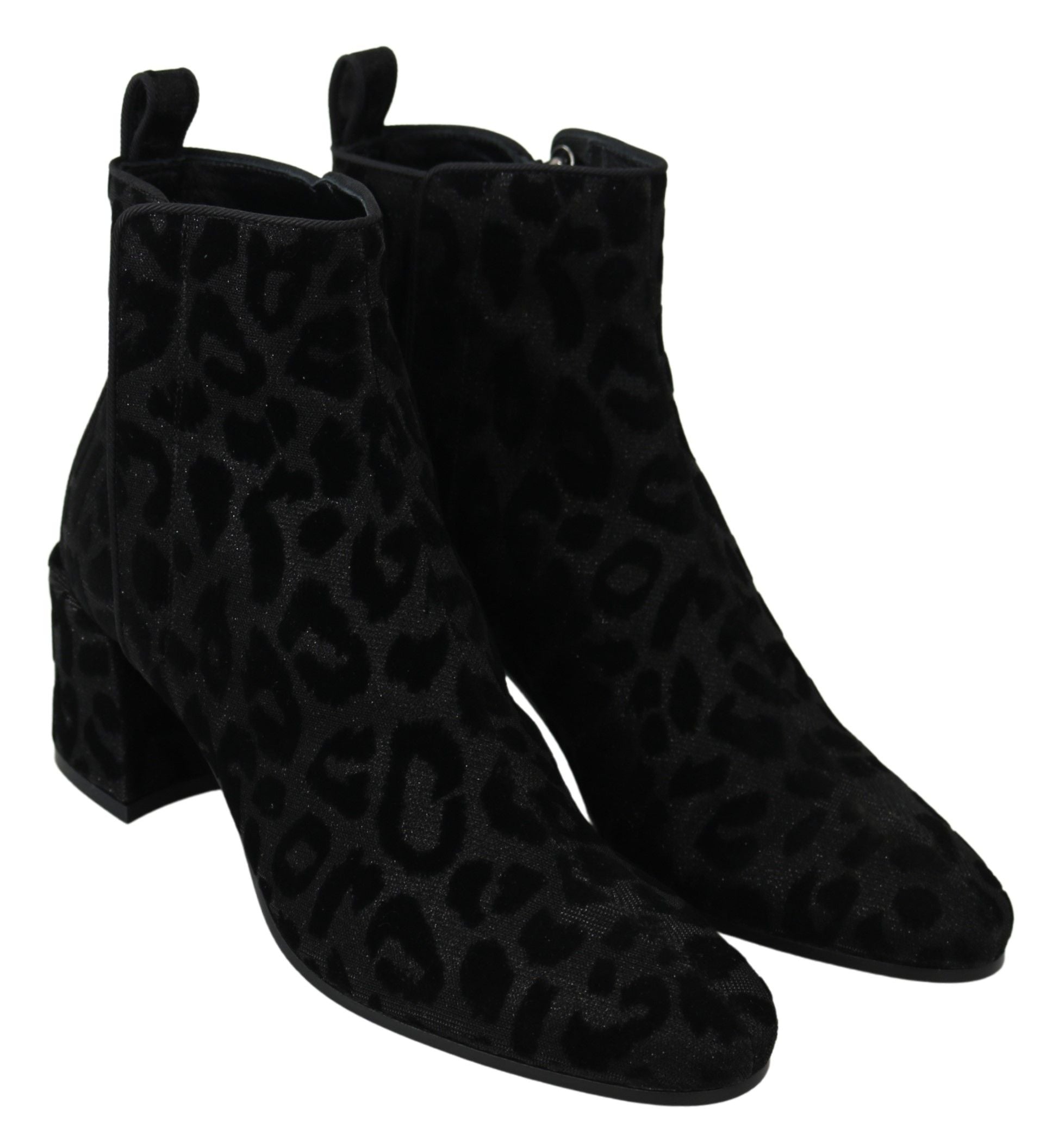 Dolce &amp; Gabbana Black Leopard Short Boots Zip Up Shoes