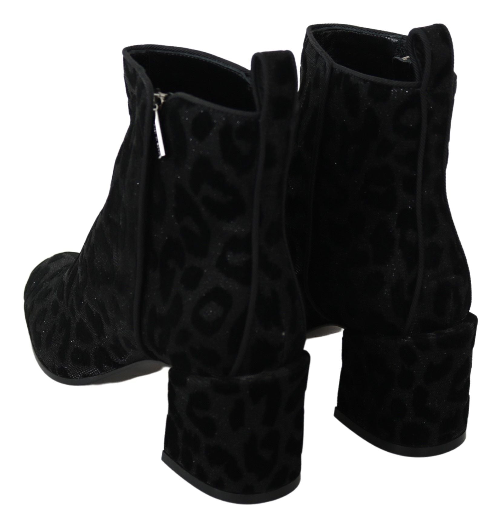 Dolce &amp; Gabbana Black Leopard Short Boots Zip Up Shoes