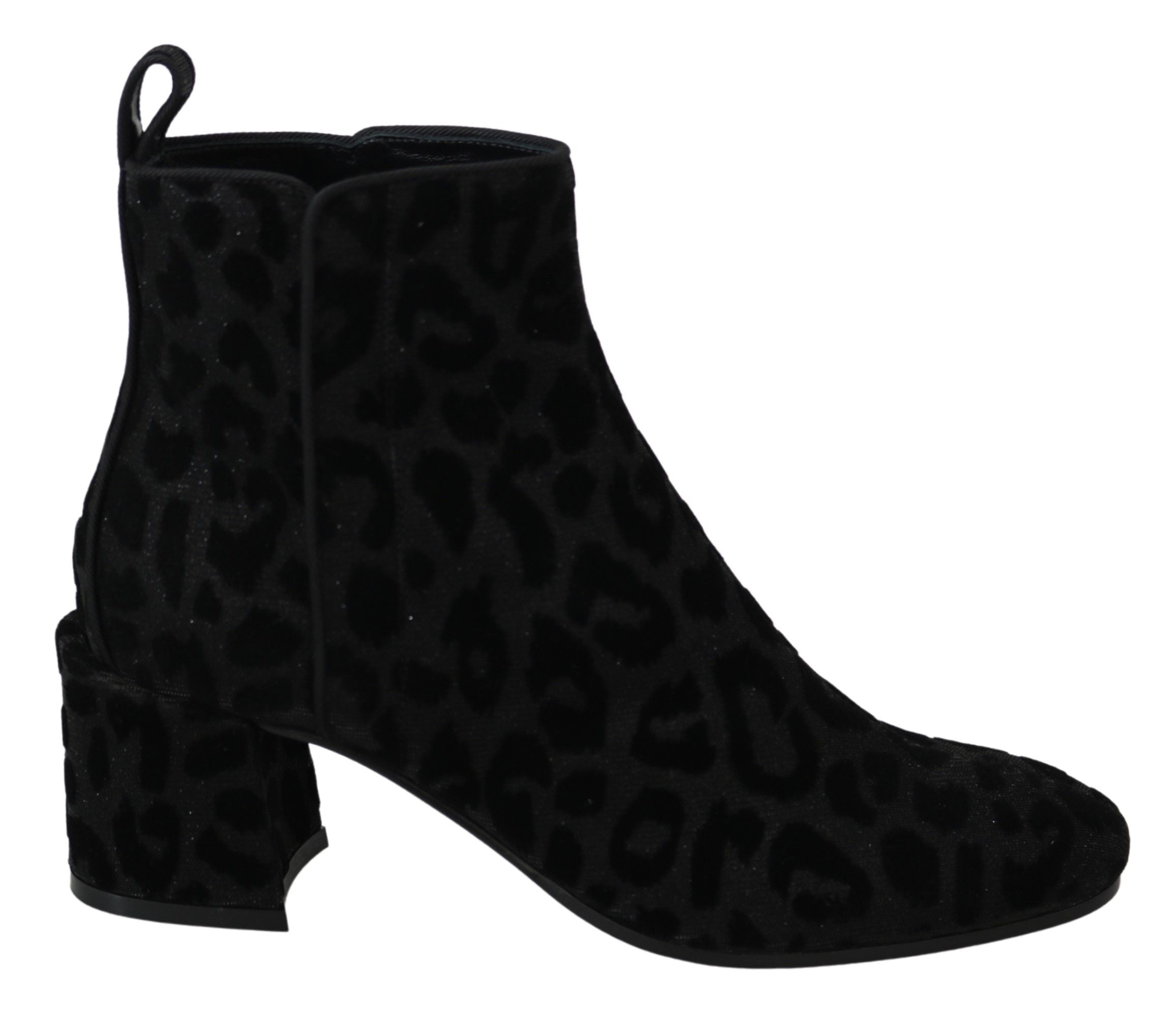 Dolce &amp; Gabbana Black Leopard Short Boots Zip Up Shoes