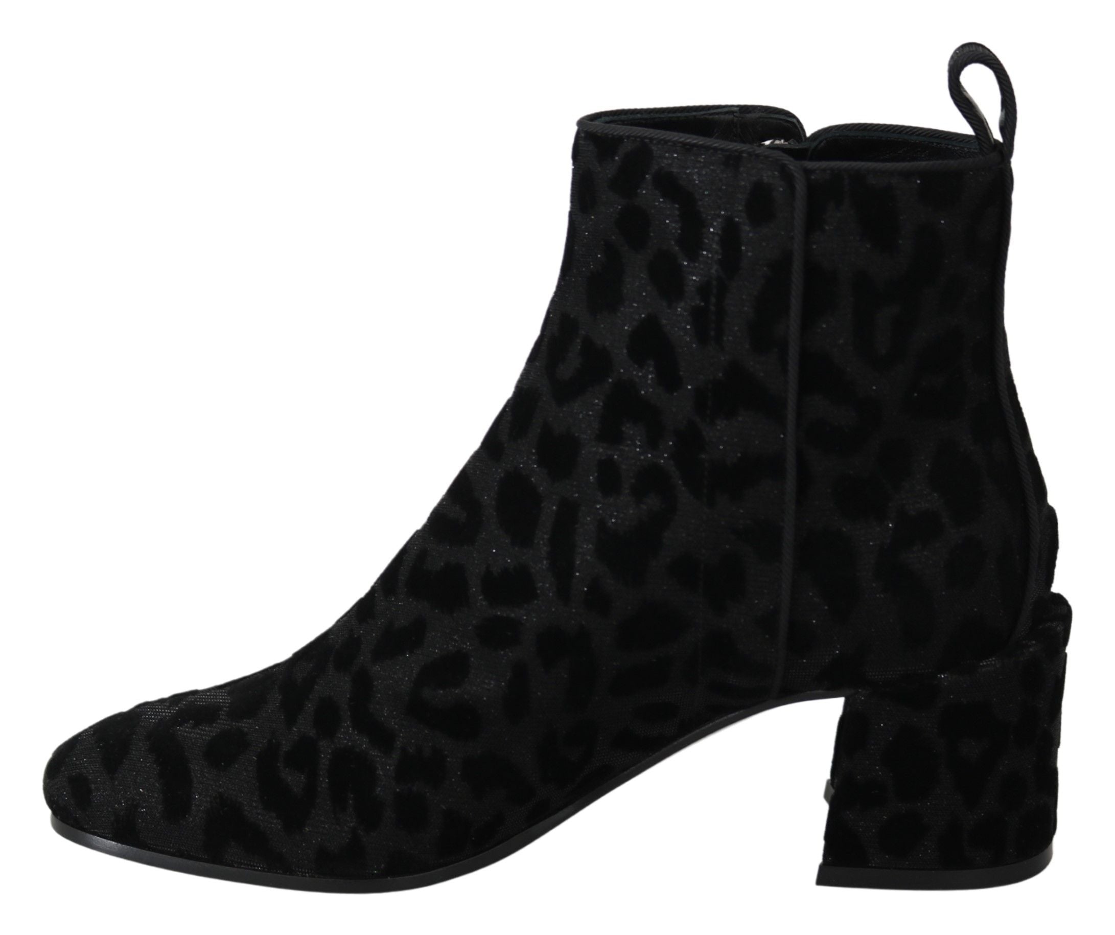 Dolce &amp; Gabbana Black Leopard Short Boots Zip Up Shoes