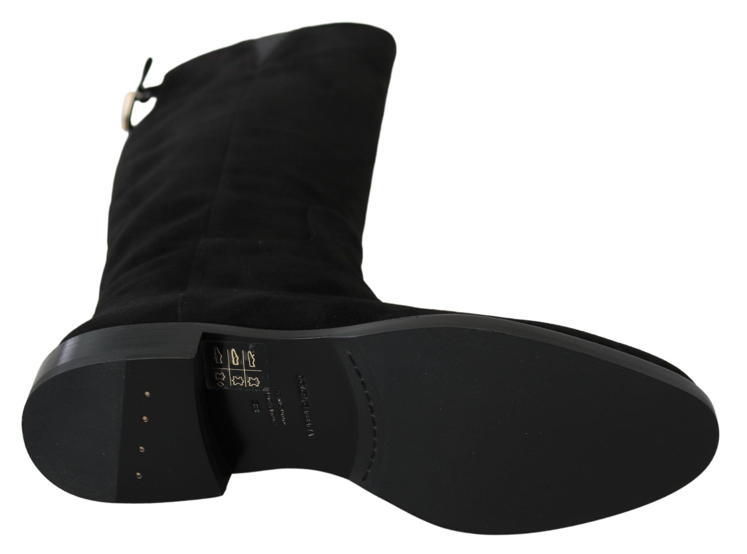Dolce &amp; Gabbana Black Knee-High Flat Suede Boots Shoes
