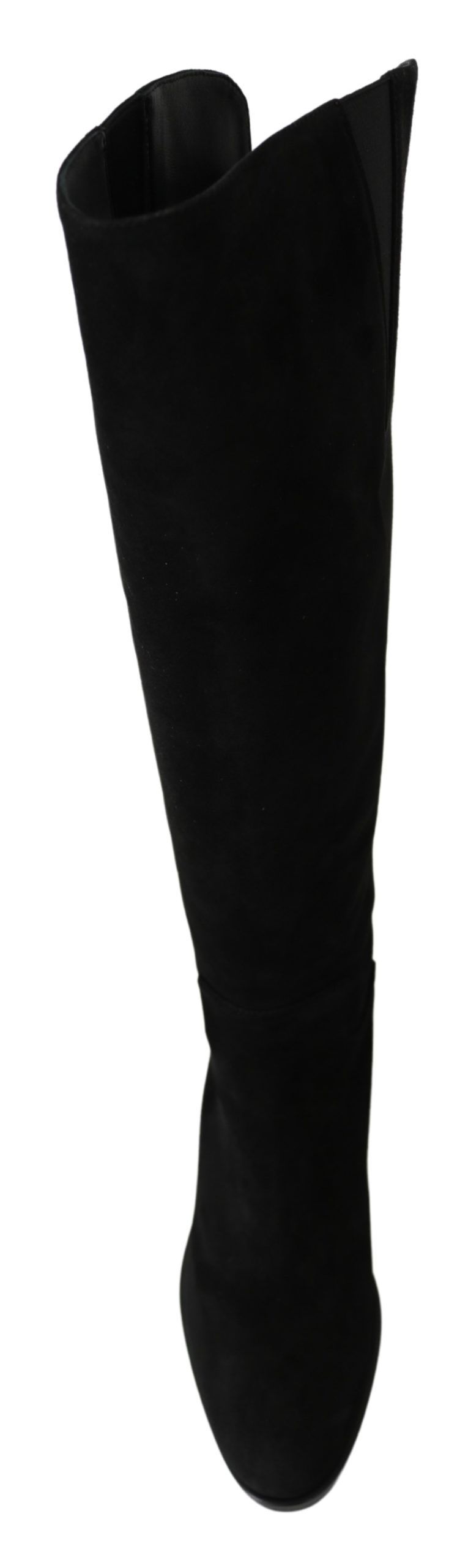 Dolce &amp; Gabbana Black Knee-High Flat Suede Boots Shoes