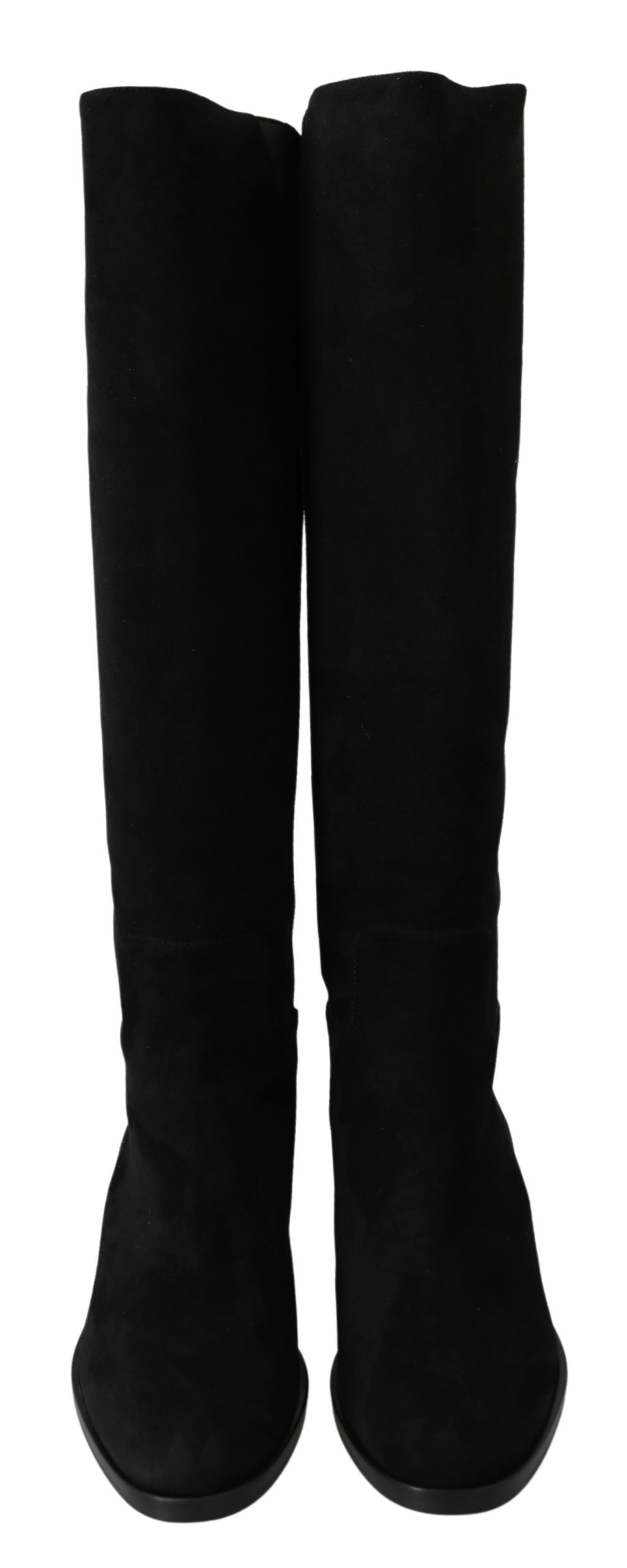 Dolce &amp; Gabbana Black Knee-High Flat Suede Boots Shoes