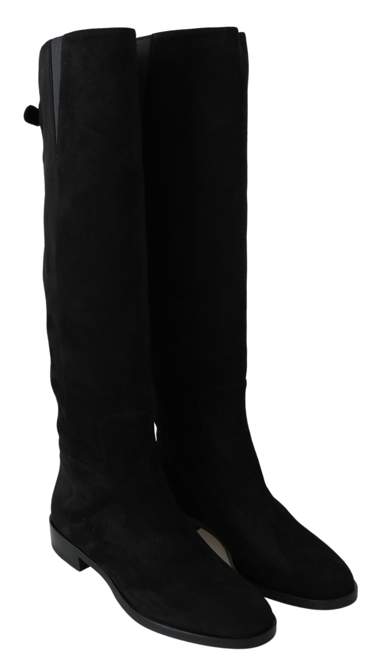 Dolce &amp; Gabbana Black Knee-High Flat Suede Boots Shoes