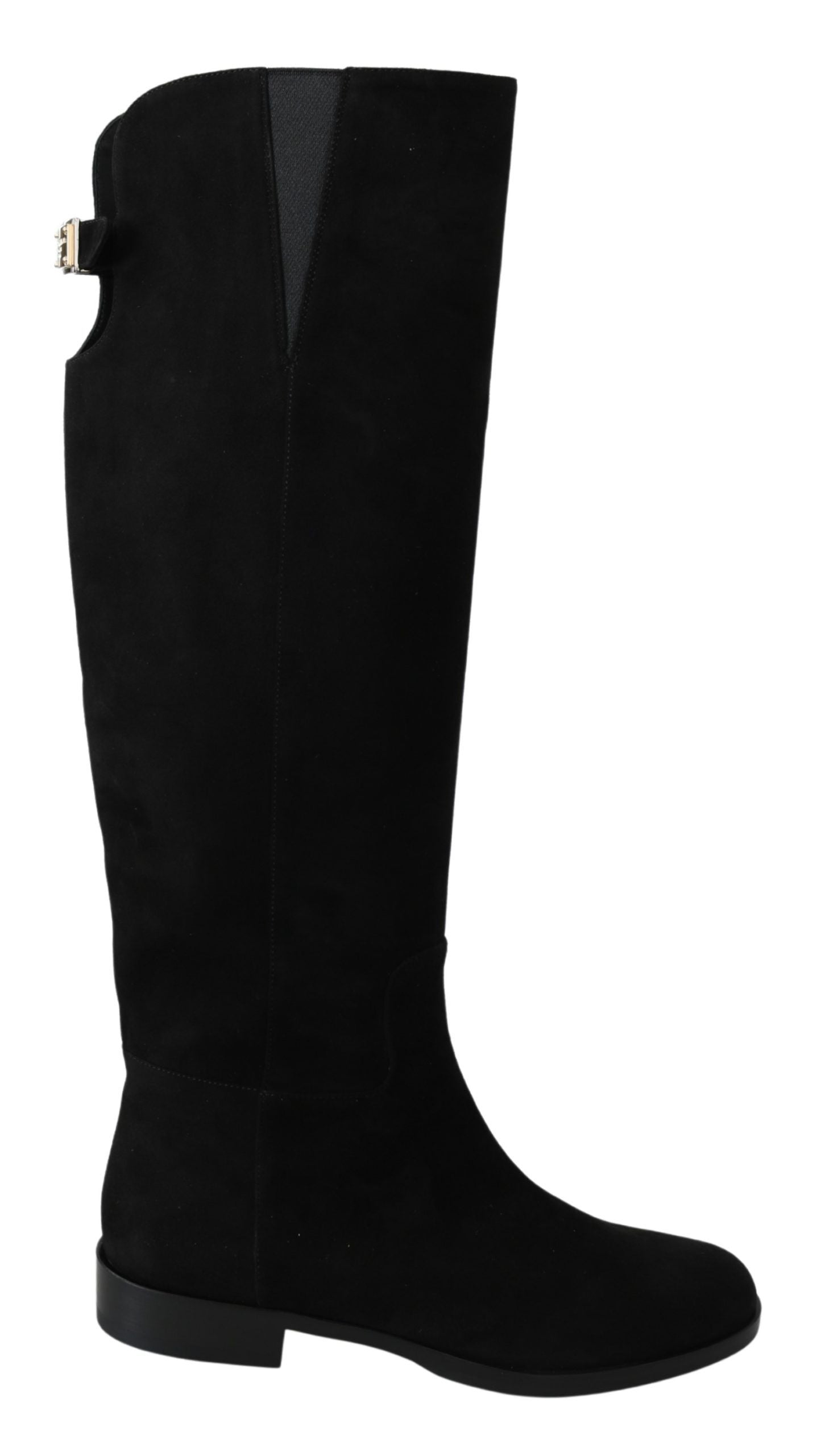 Dolce &amp; Gabbana Black Knee-High Flat Suede Boots Shoes