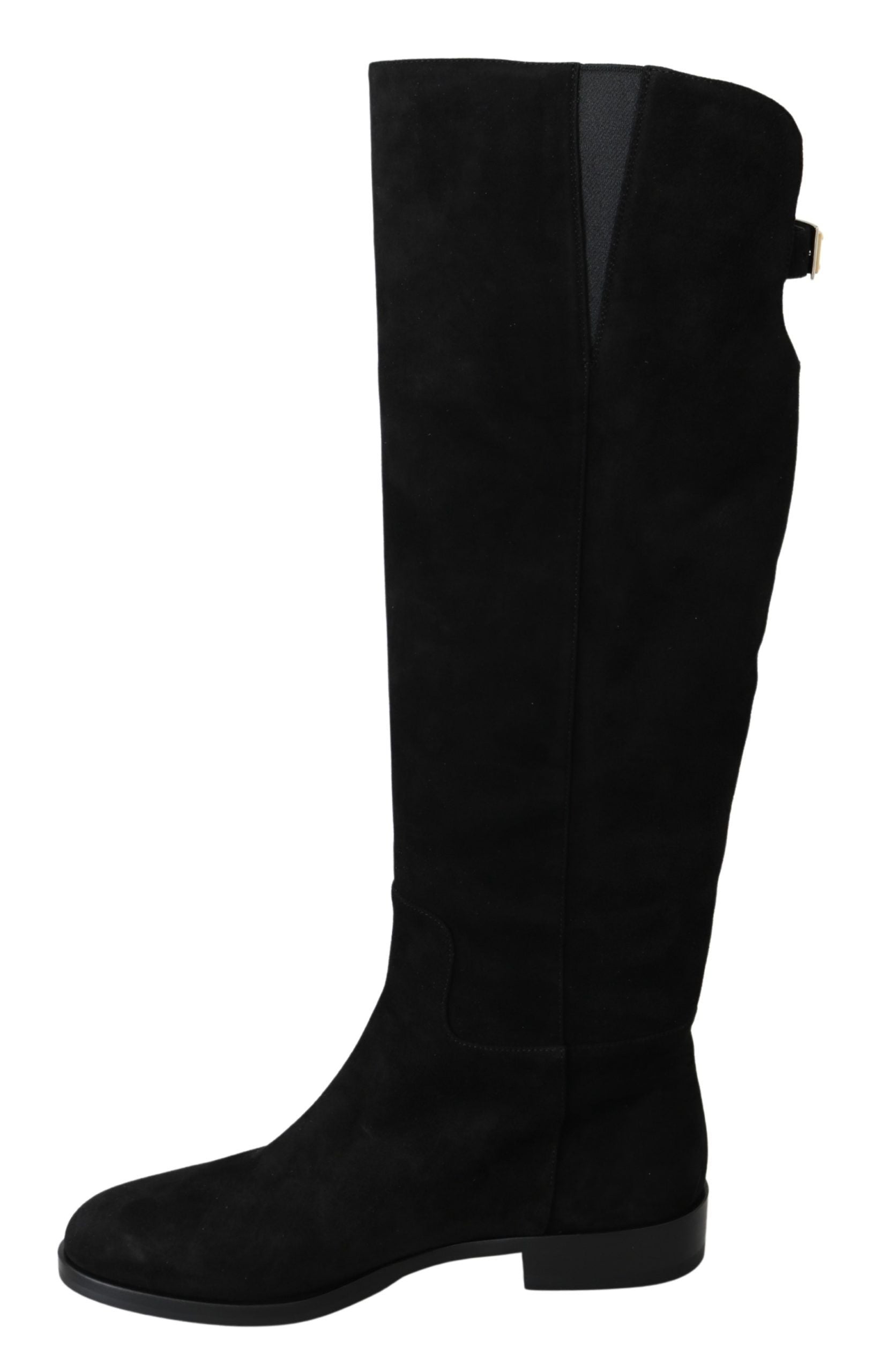 Dolce &amp; Gabbana Black Knee-High Flat Suede Boots Shoes