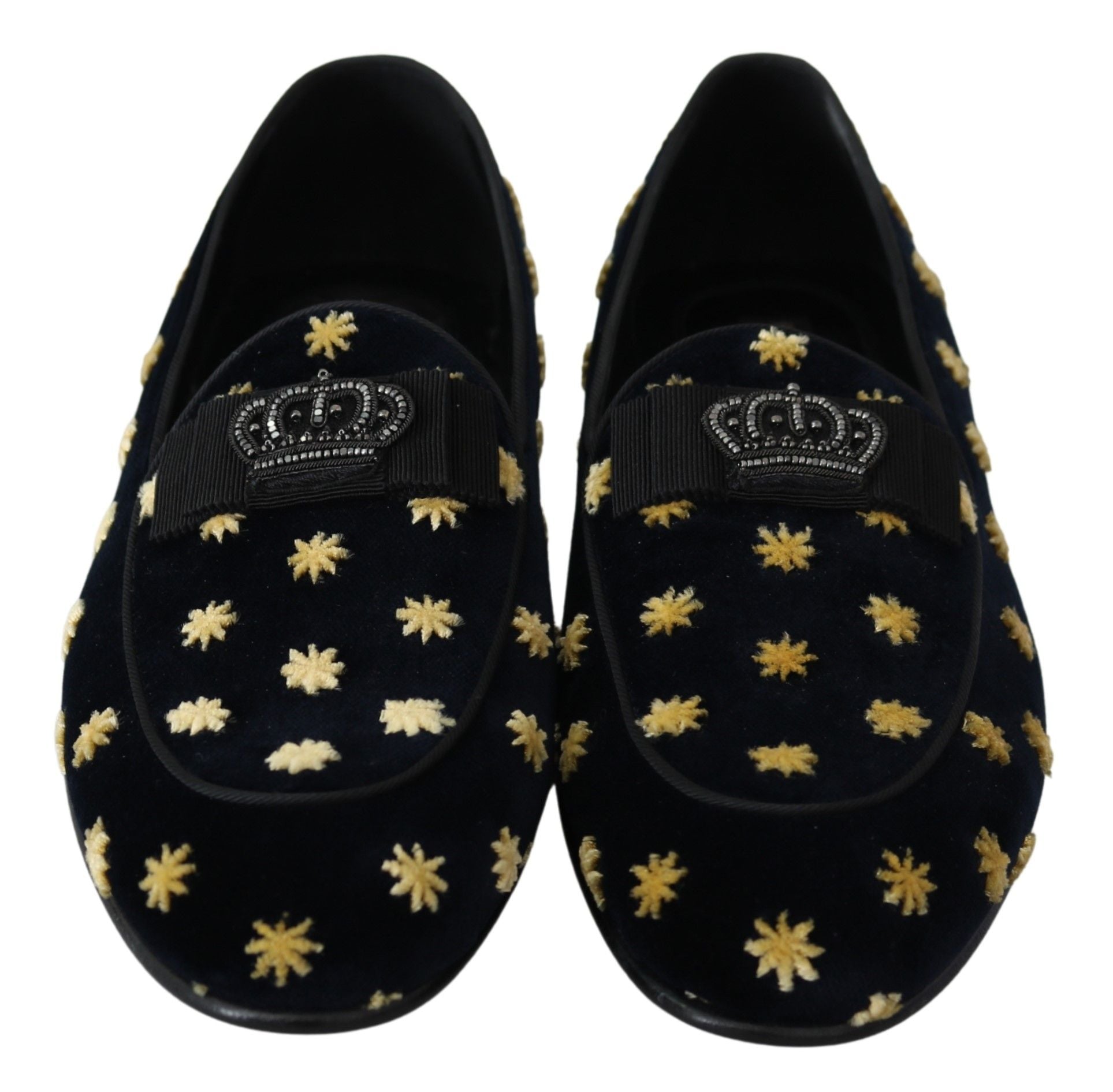Dolce & Gabbana Blau Samt Krone Hausschuhe Loafers Schuhe