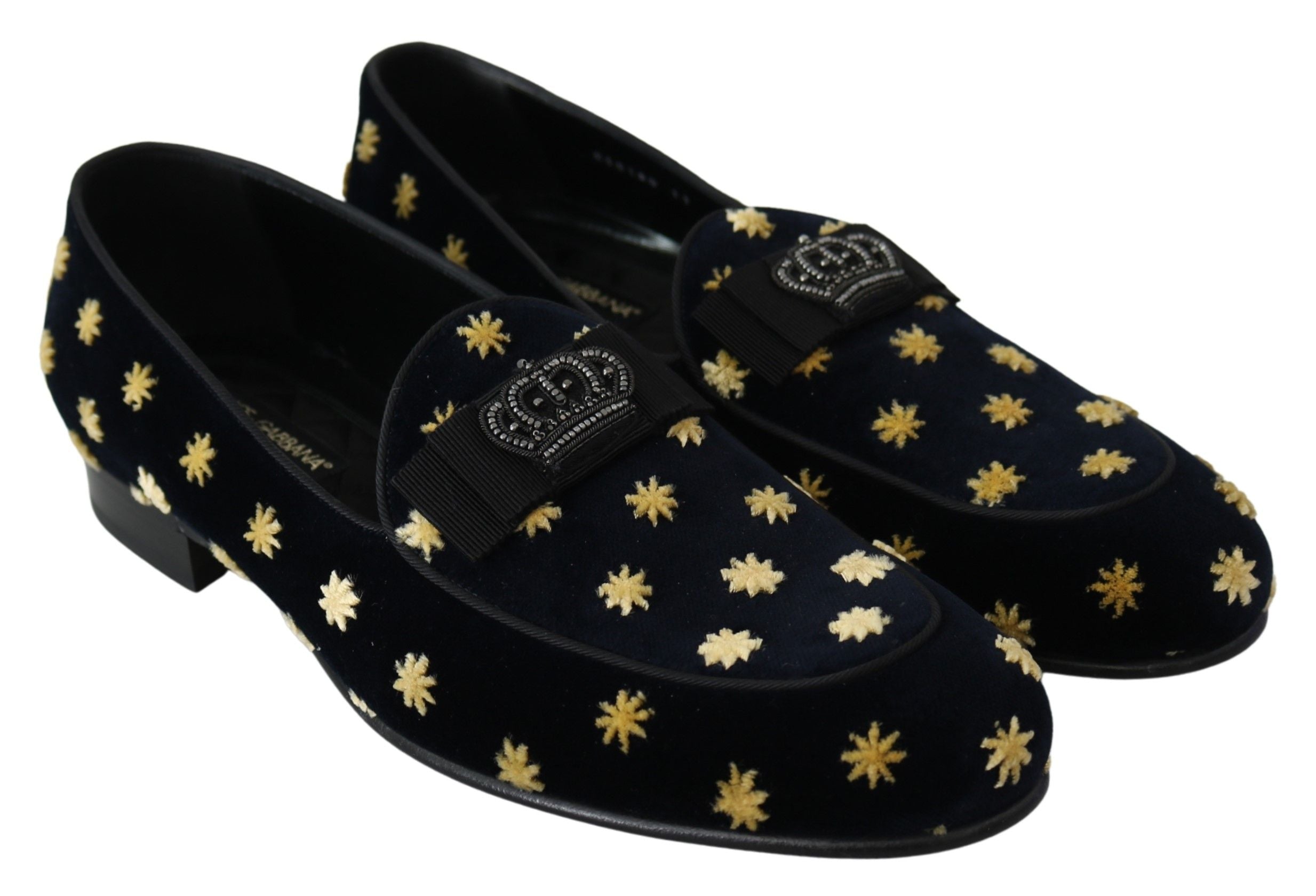 Dolce & Gabbana Blau Samt Krone Hausschuhe Loafers Schuhe