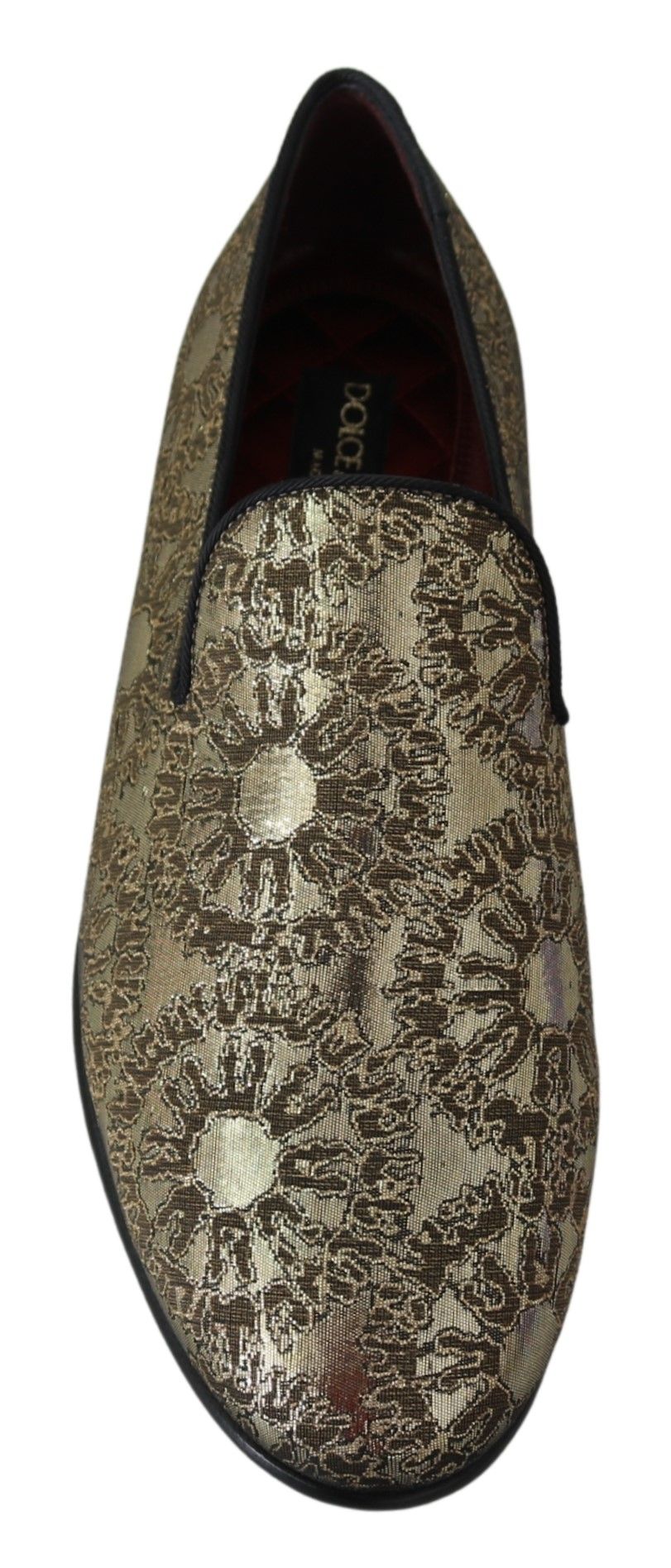 Dolce & Gabbana Gold Jacquard Flats Herren Loafers Schuhe