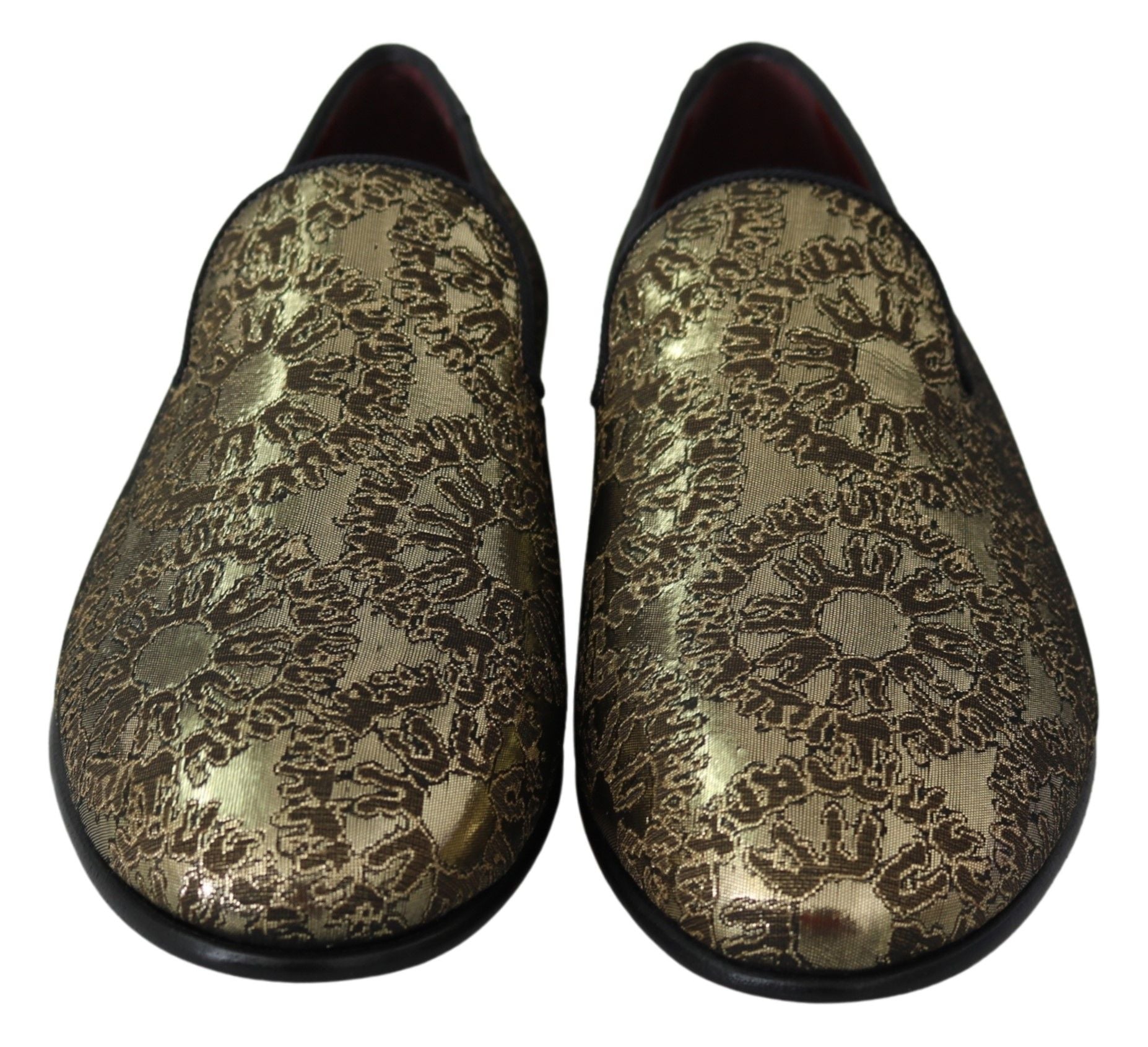 Dolce & Gabbana Gold Jacquard Flats Herren Loafers Schuhe