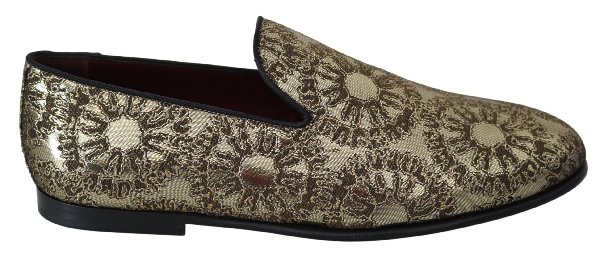 Dolce &amp; Gabbana Gold Jacquard Flats Men's Loafers Shoes
