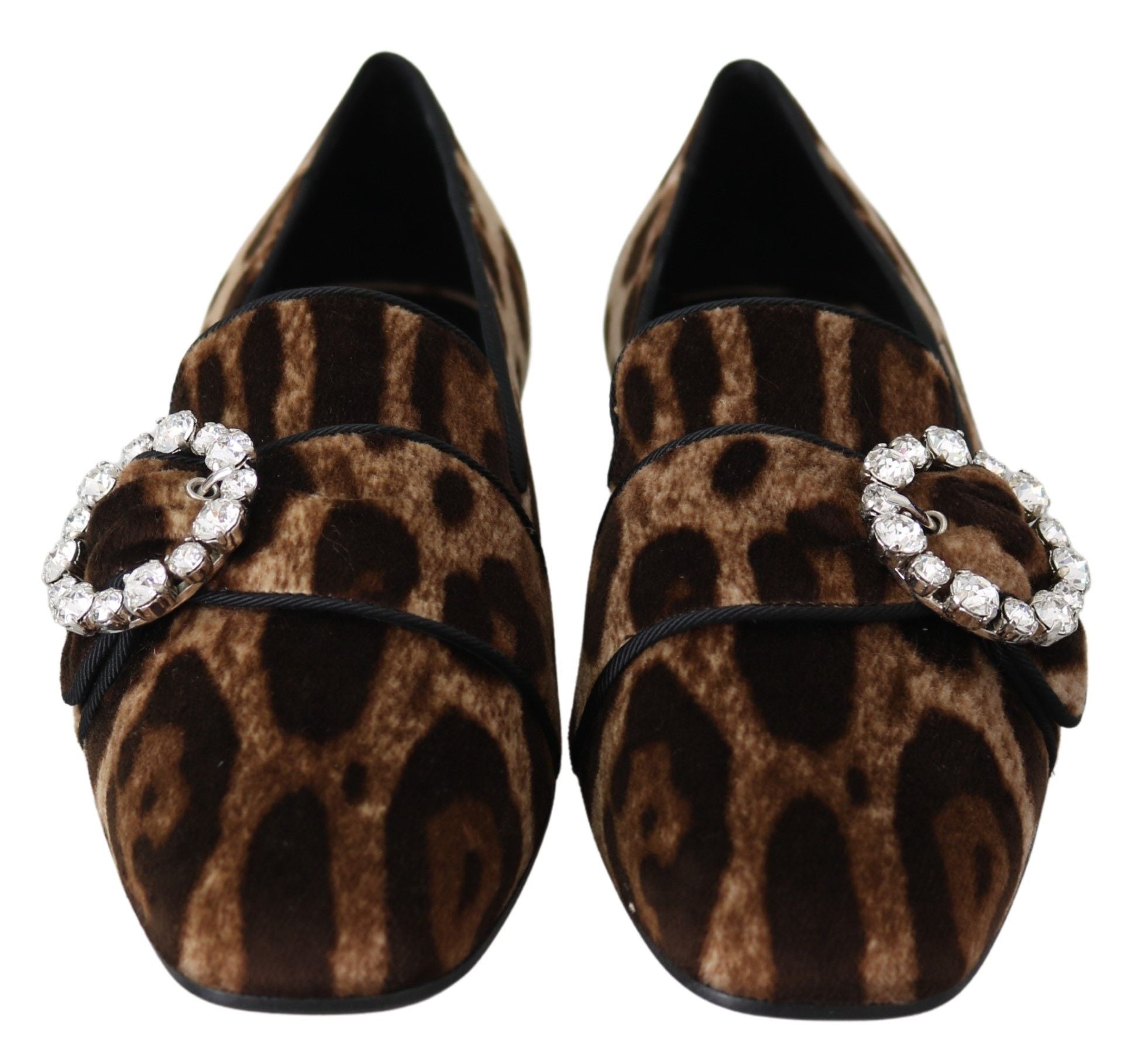 Dolce & Gabbana Braun Leopard Print Kristalle Loafers Flats Schuhe