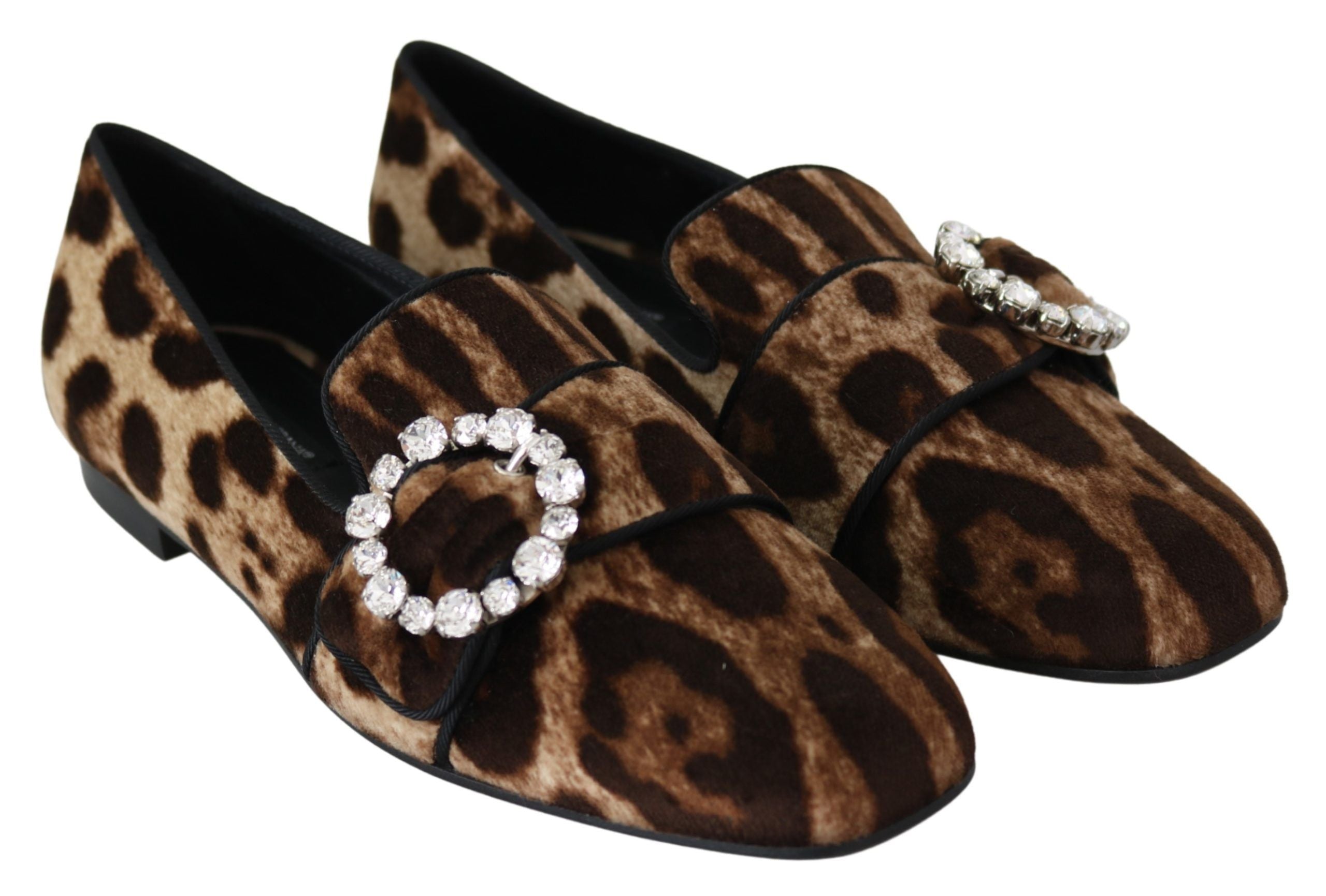 Dolce & Gabbana Braun Leopard Print Kristalle Loafers Flats Schuhe
