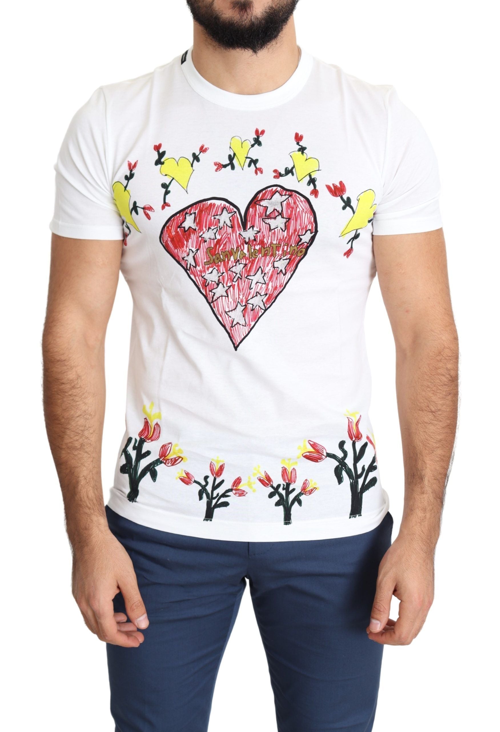 Dolce &amp; Gabbana White Saint Valentine Print Cotton T-Shirt for Men 
