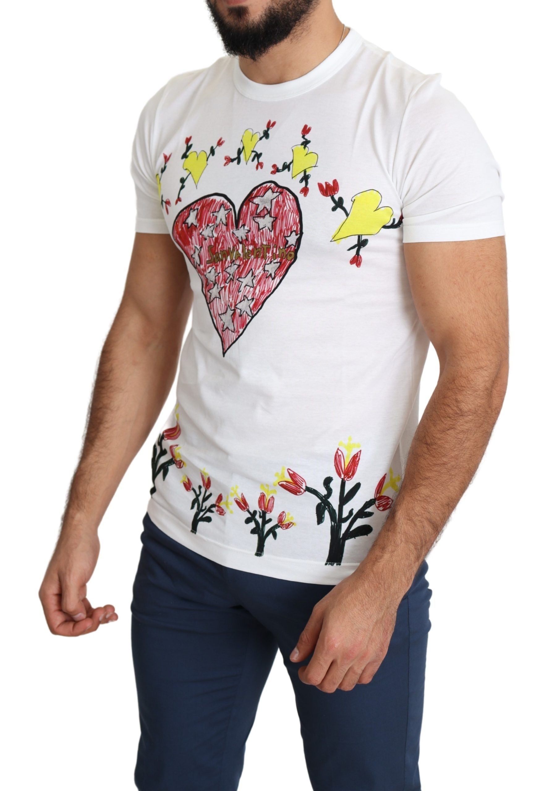 Dolce &amp; Gabbana White Saint Valentine Print Cotton T-Shirt for Men 