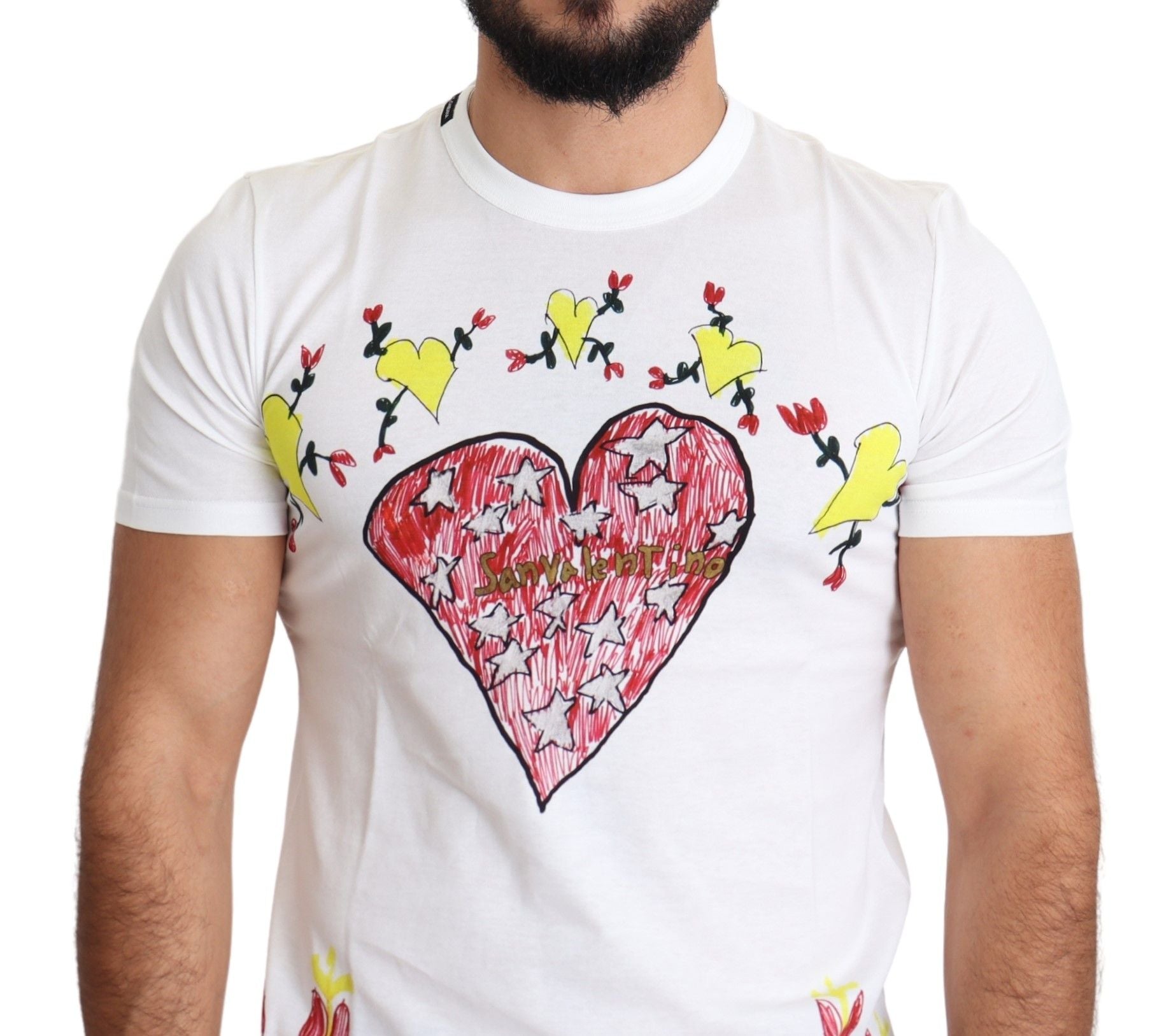 Dolce &amp; Gabbana White Saint Valentine Print Cotton T-Shirt for Men 