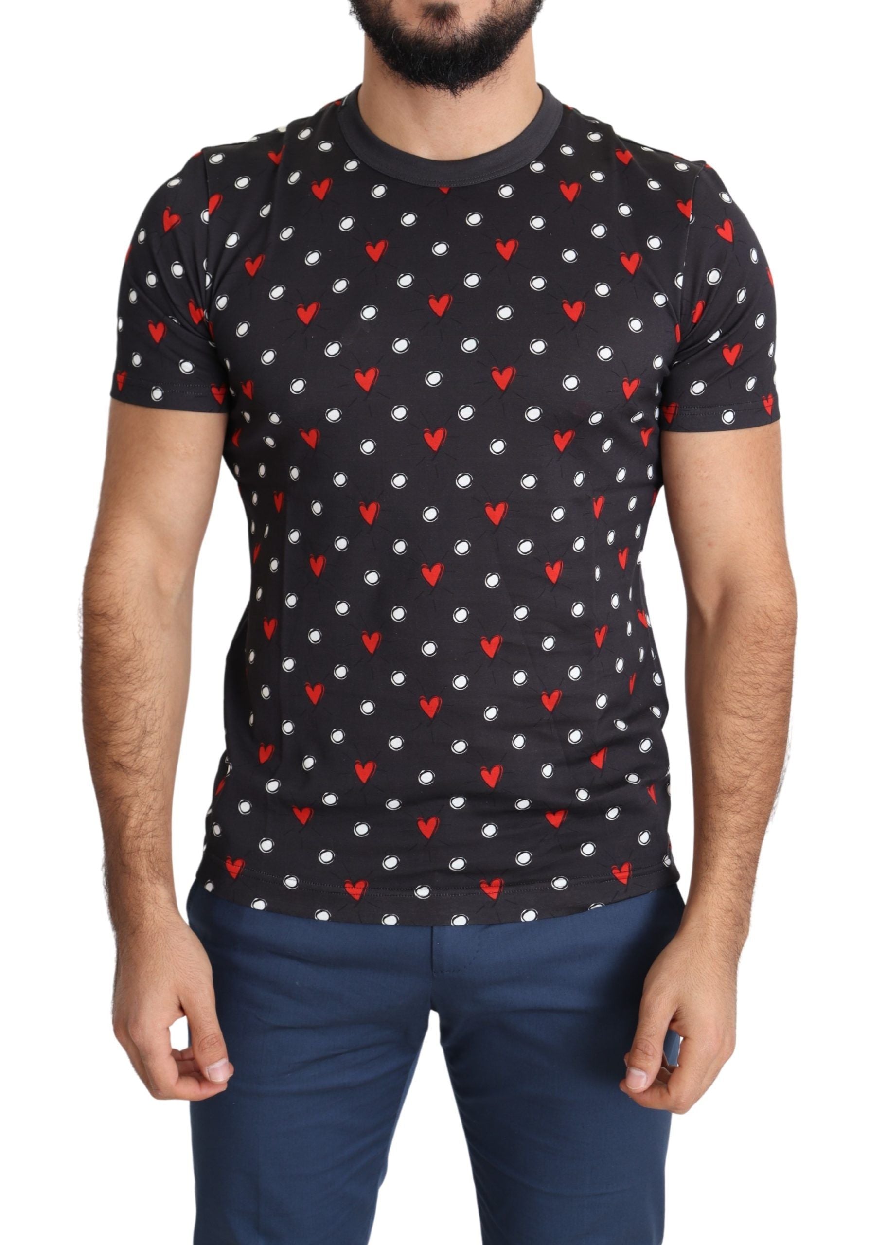 Dolce &amp; Gabbana dark grey cotton T-shirt with heart print for men 