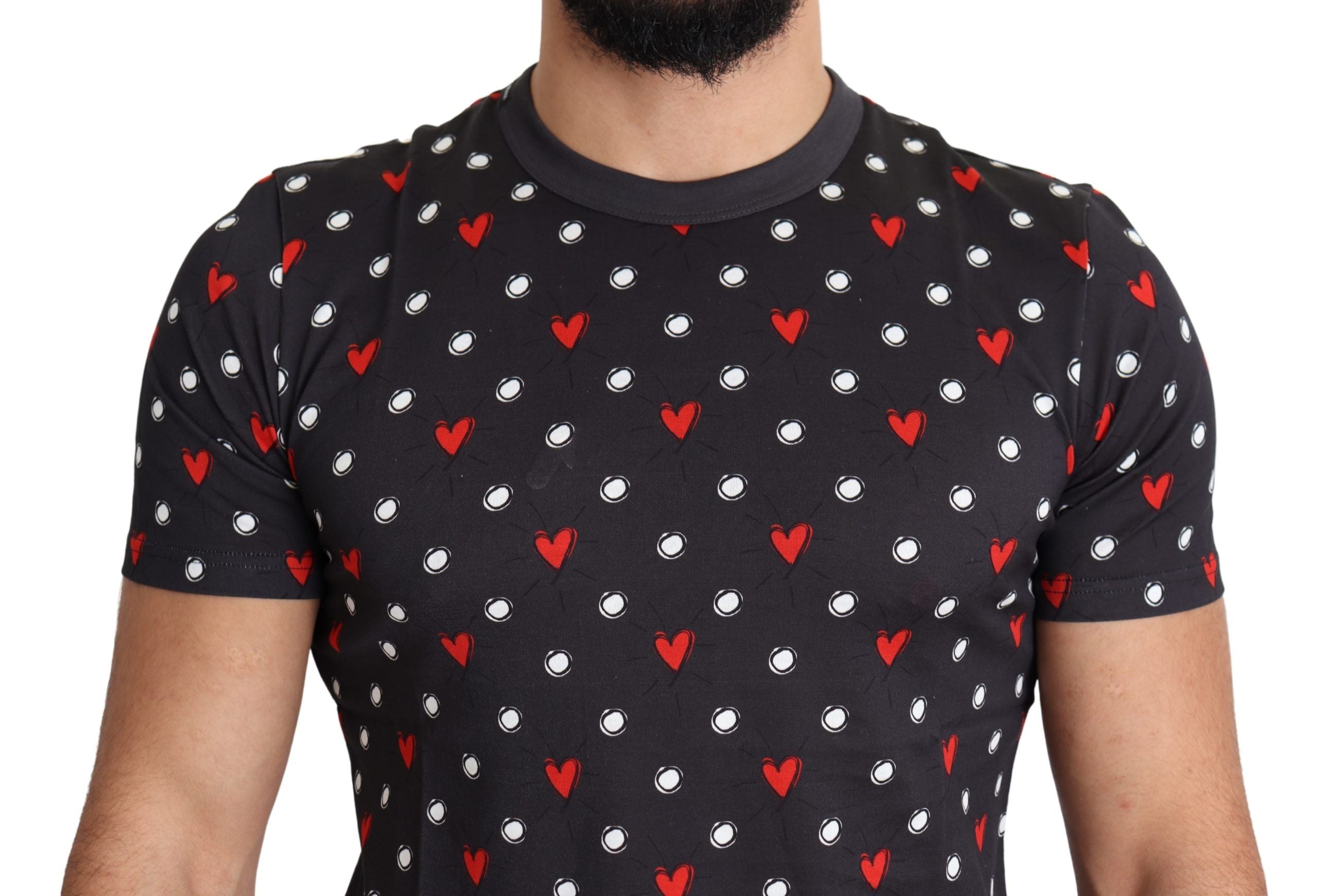 Dolce &amp; Gabbana dark grey cotton T-shirt with heart print for men 