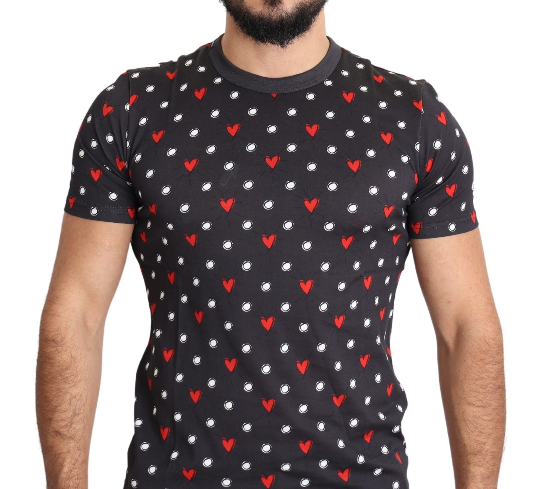 Dolce &amp; Gabbana dark grey cotton T-shirt with heart print for men 