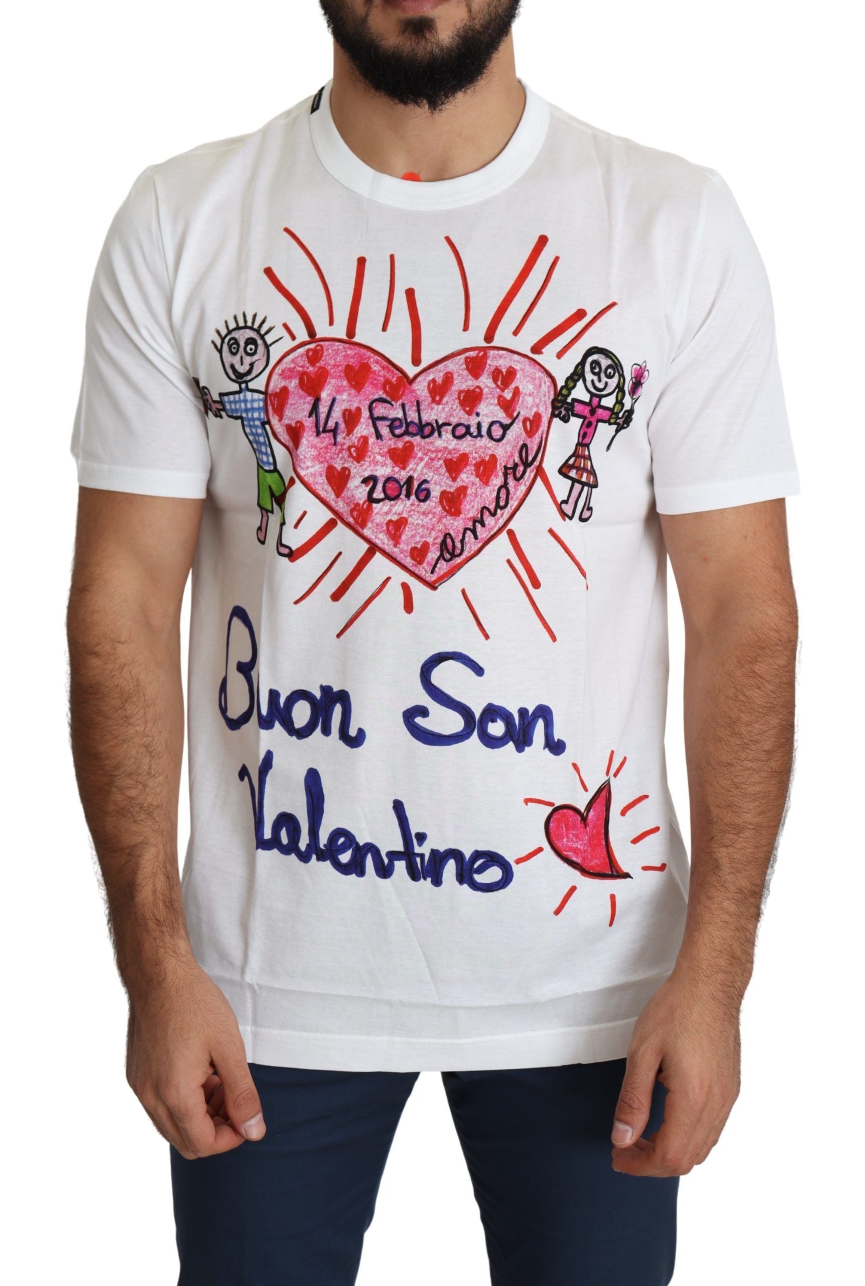 Dolce &amp; Gabbana White Saint Valentine Hearts Print Men's T-Shirt