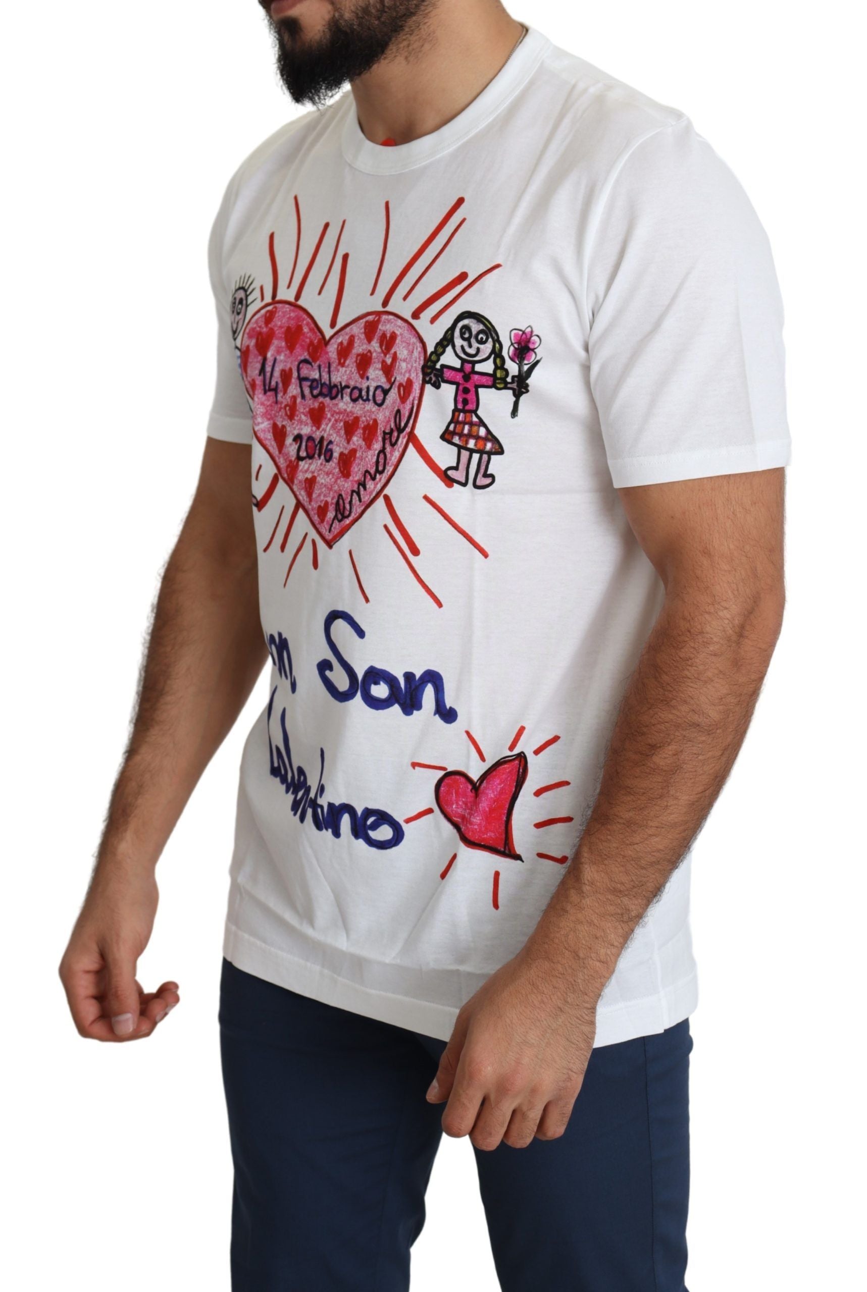 Dolce &amp; Gabbana White Saint Valentine Hearts Print Men's T-Shirt