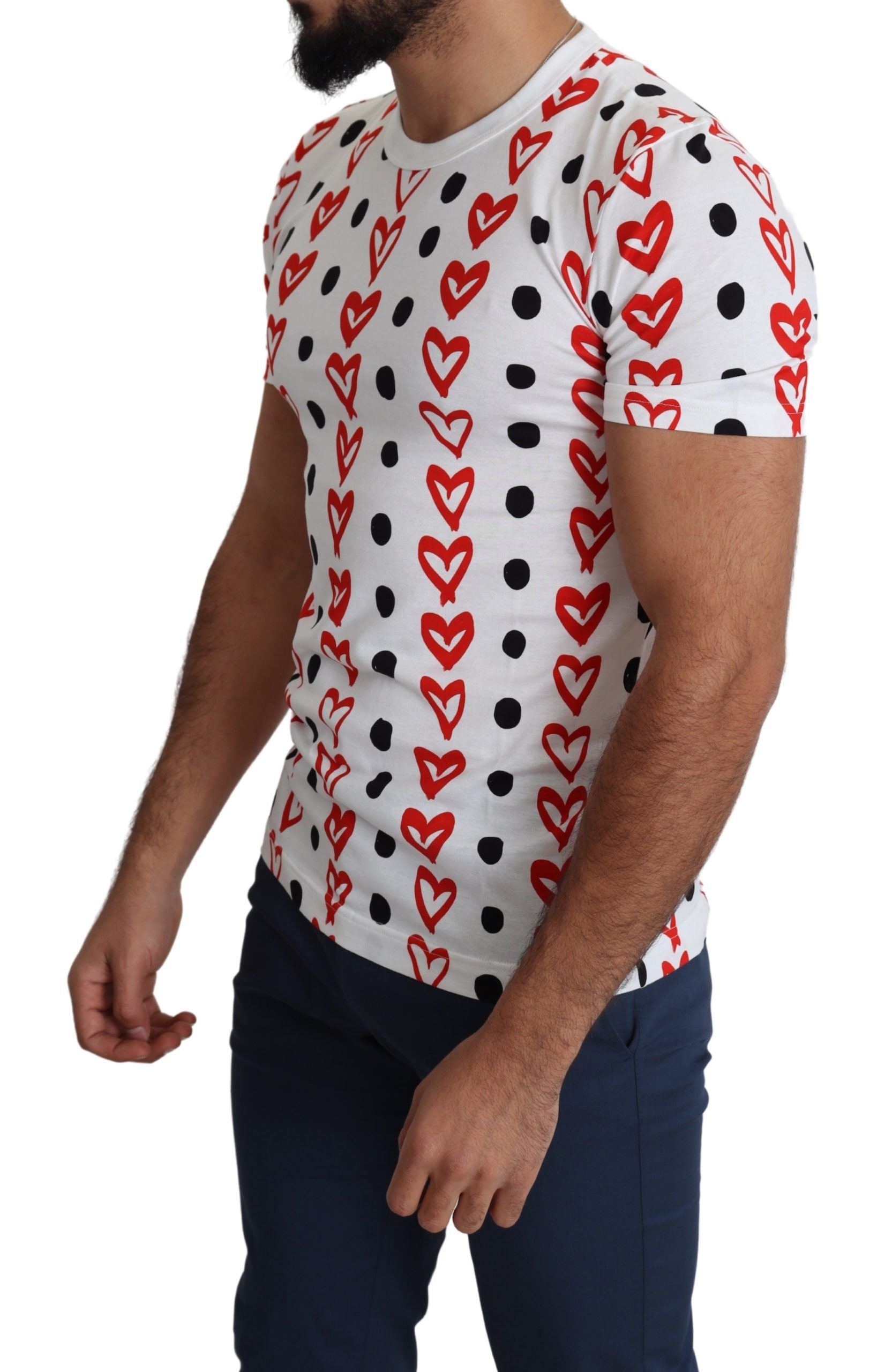 Dolce &amp; Gabbana White Hearts Print Cotton Men's Top T-Shirt 