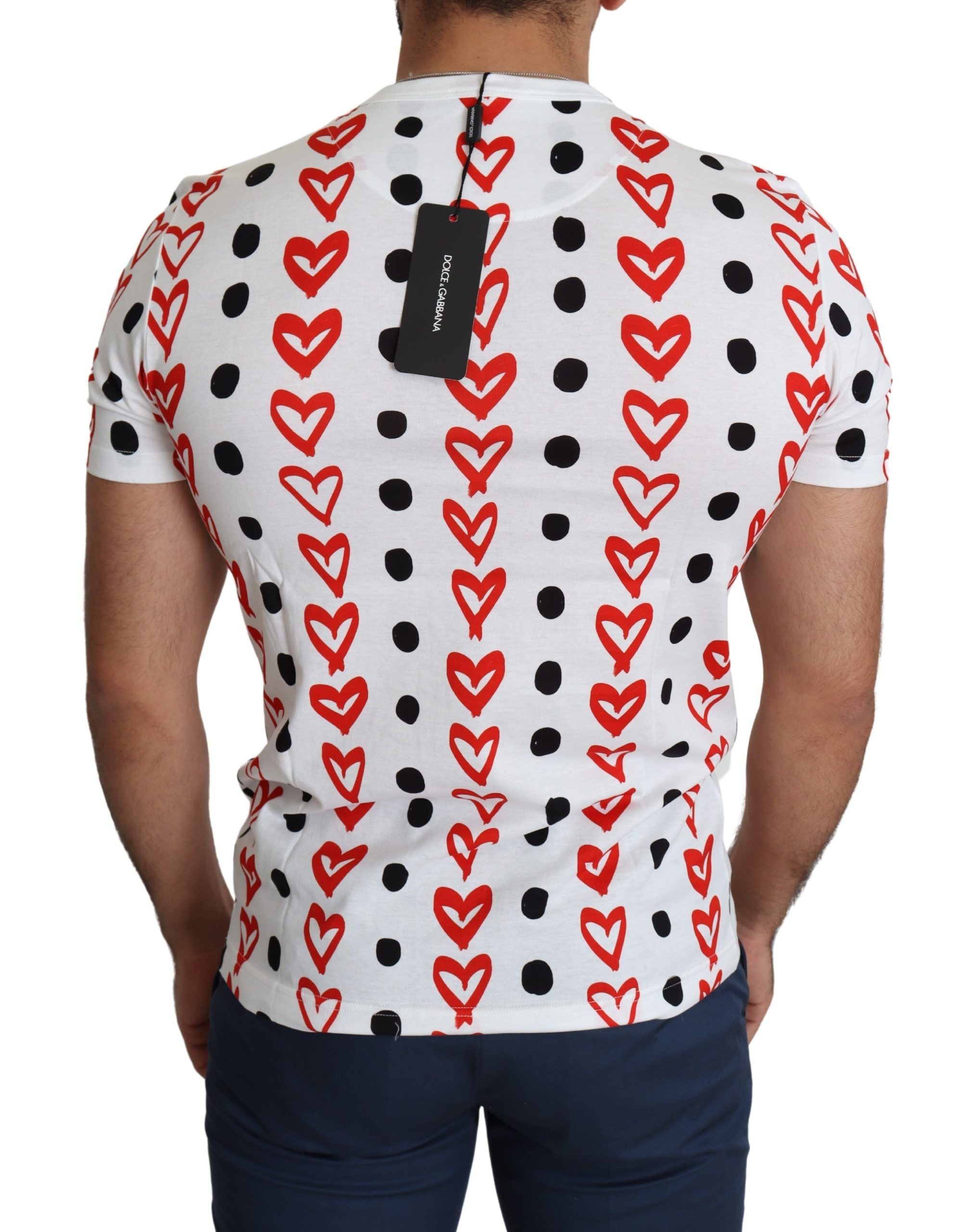 Dolce &amp; Gabbana White Hearts Print Cotton Men's Top T-Shirt 