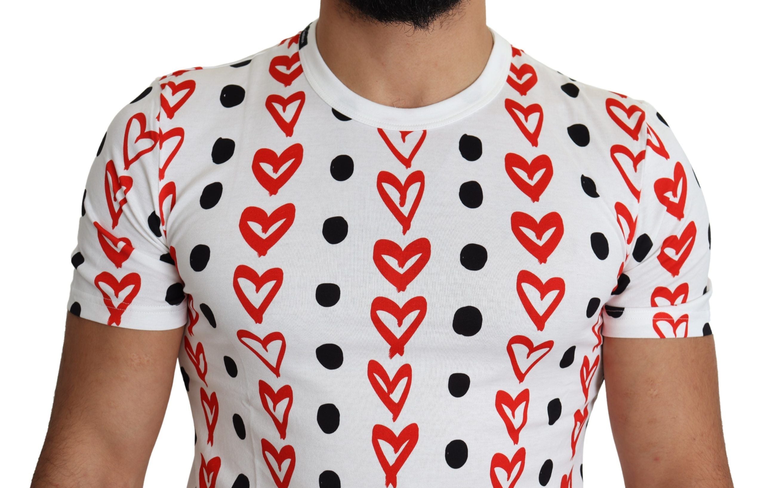 Dolce &amp; Gabbana White Hearts Print Cotton Men's Top T-Shirt 
