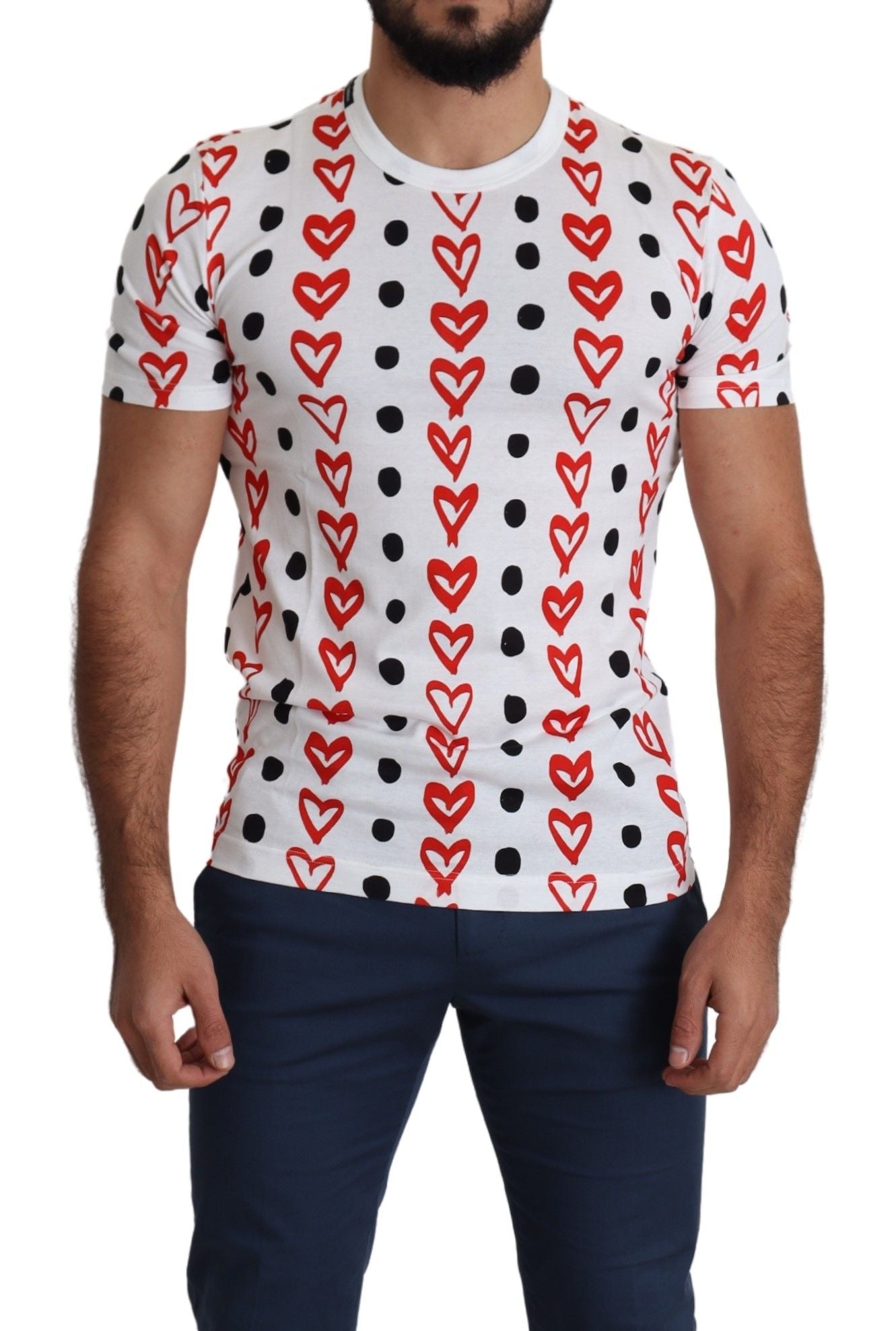 Dolce &amp; Gabbana White Hearts Print Cotton Men's Top T-Shirt 